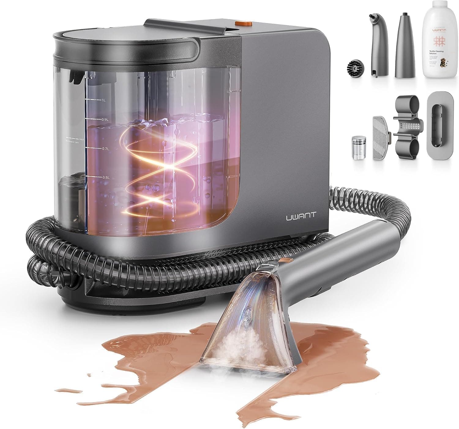 Uwant B400 Vapeur et Chauffage Shampouineuse Canapé Professionnel ，Aspiration Puissante 18Kpa，Portable avec 4 Accessoires,Nettoyeur Canapé Tissus 2-en-1 pour Tapis Set of 1,Meubles, Tissus, Voiture