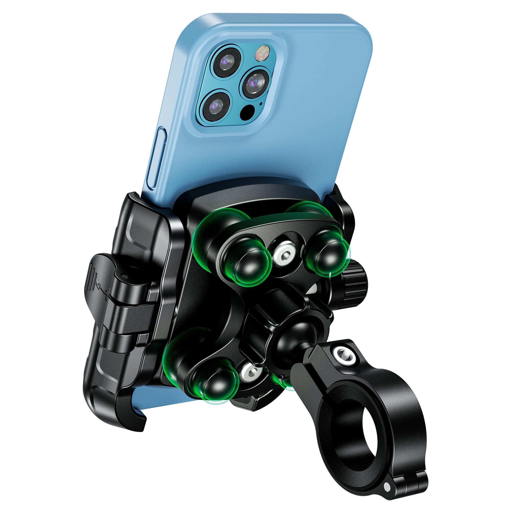 MOGGAM Porta Cellulare Moto Antivibrazione Alluminio CNC Fissaggio Manubrio 22-32 mm Sgancio Rapido Design Aperto Compatibile Bici Monopattino Elettrico Rotazione 360°