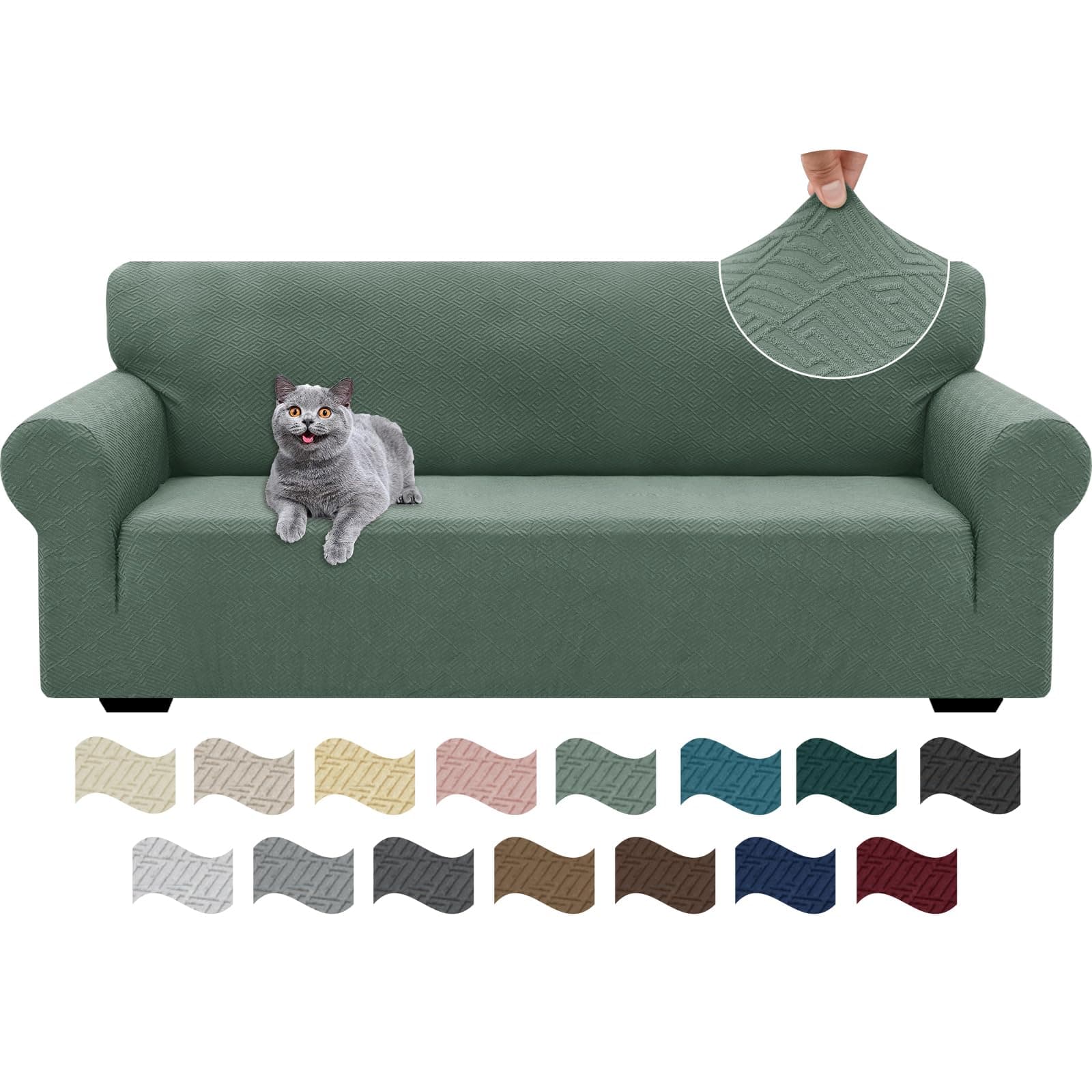 Ystyle Copridivano 3 Posti Con Braccioli, Super Elasticizzato Copri Divano, Copridivano Antigraffio Gatto, Copridivani Antiscivolo Antimacchia, Universale Sofa Cover Moderno, Verde Chiaro