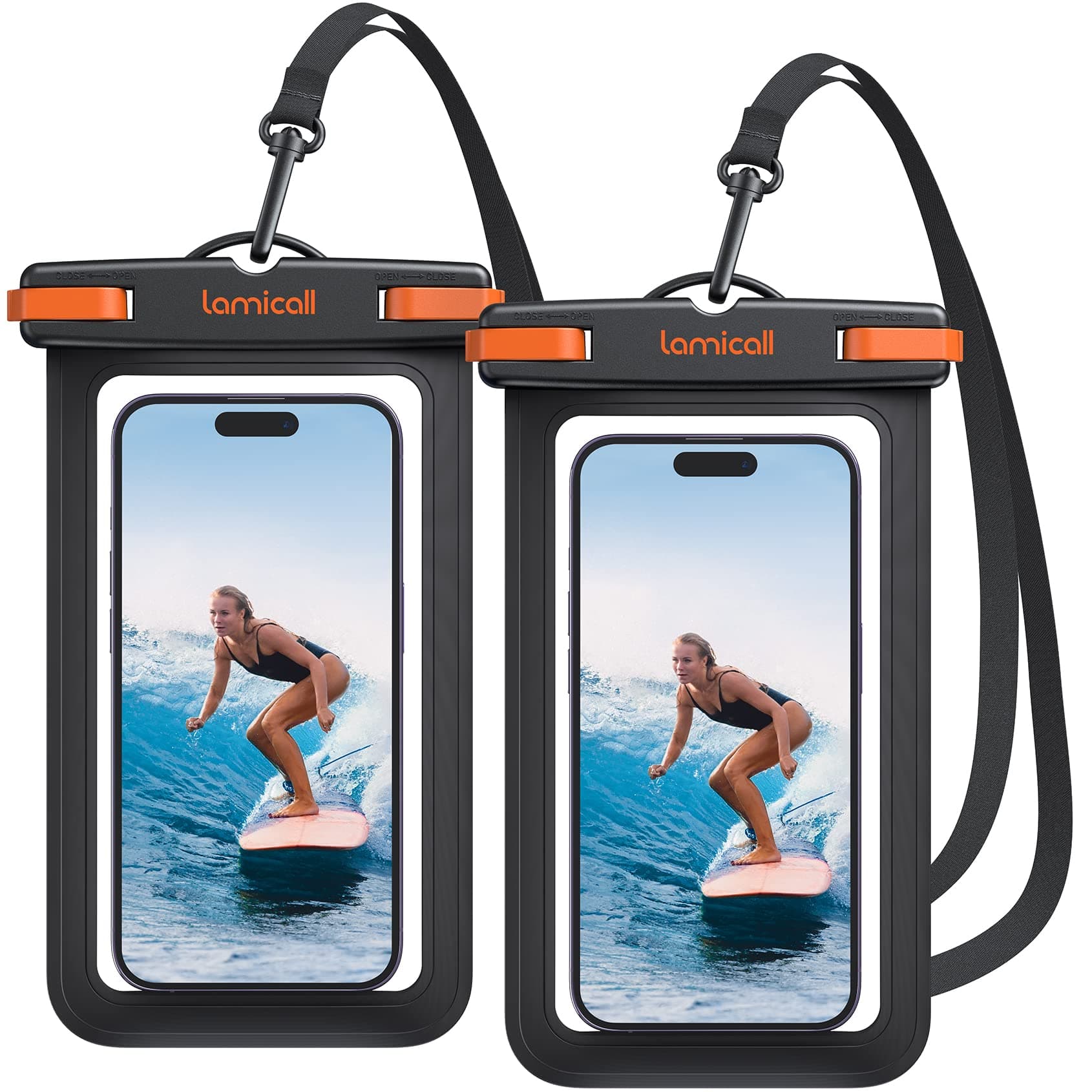 Lamicall Funda Impermeable Móvil - [2 Unidades] IPX8 Bolsa Impermeables Móvil, Cuerda Desmontable y Ajustable, Funda Móvil Estanca para iPhone 17 16 15 14 13 12, Samsung, Huawei, hasta 7"