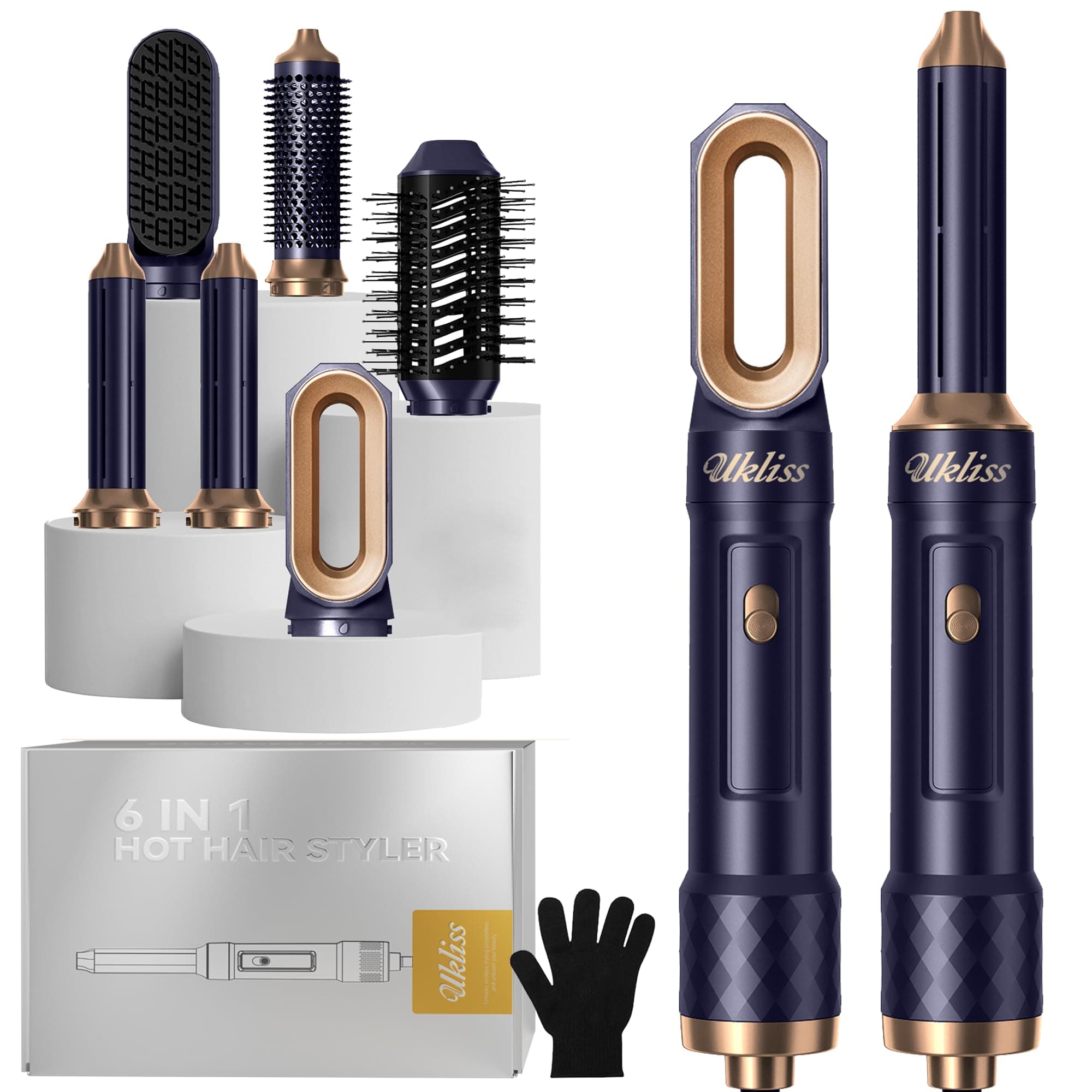 UKLISS Air Styler Set Airbrush 6 en 1 Sèche-cheveux ionique avec embouts | Air Styler Set avec Seche Cheveux, Brosse Soufflante, Fer a Boucler, Brosse Lissante Seche Cheveux