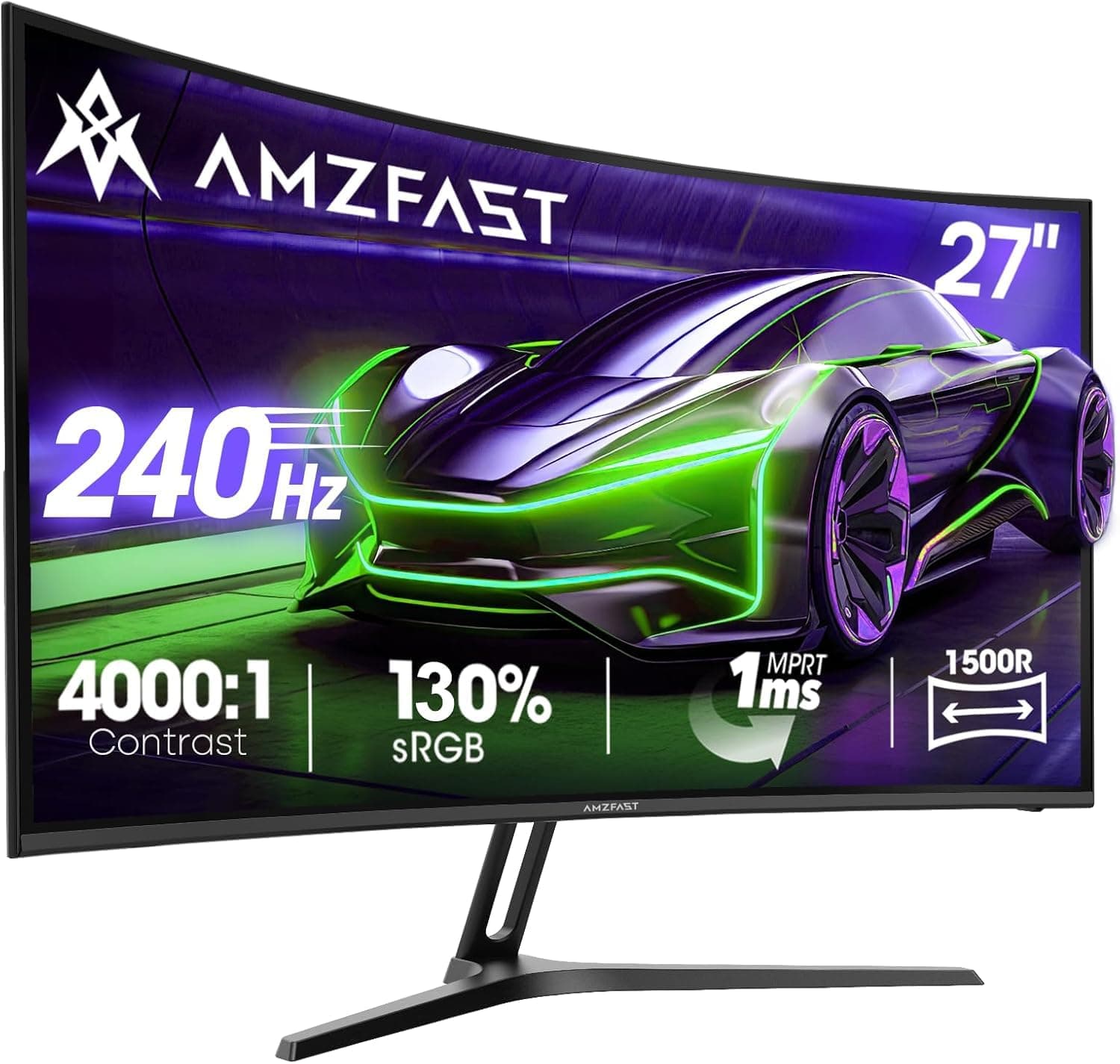 Amzfast Ecran PC Gamer Incurvé 27 Pouces - 240Hz, FHD 1920x1080, 1ms MPRT, sRGB 130%, Anti-Lumière Bleue, HDR, Adaptive Sync, HDMI 2.0/DP 1.4, VESA 100x100, AMZG27C1Pro