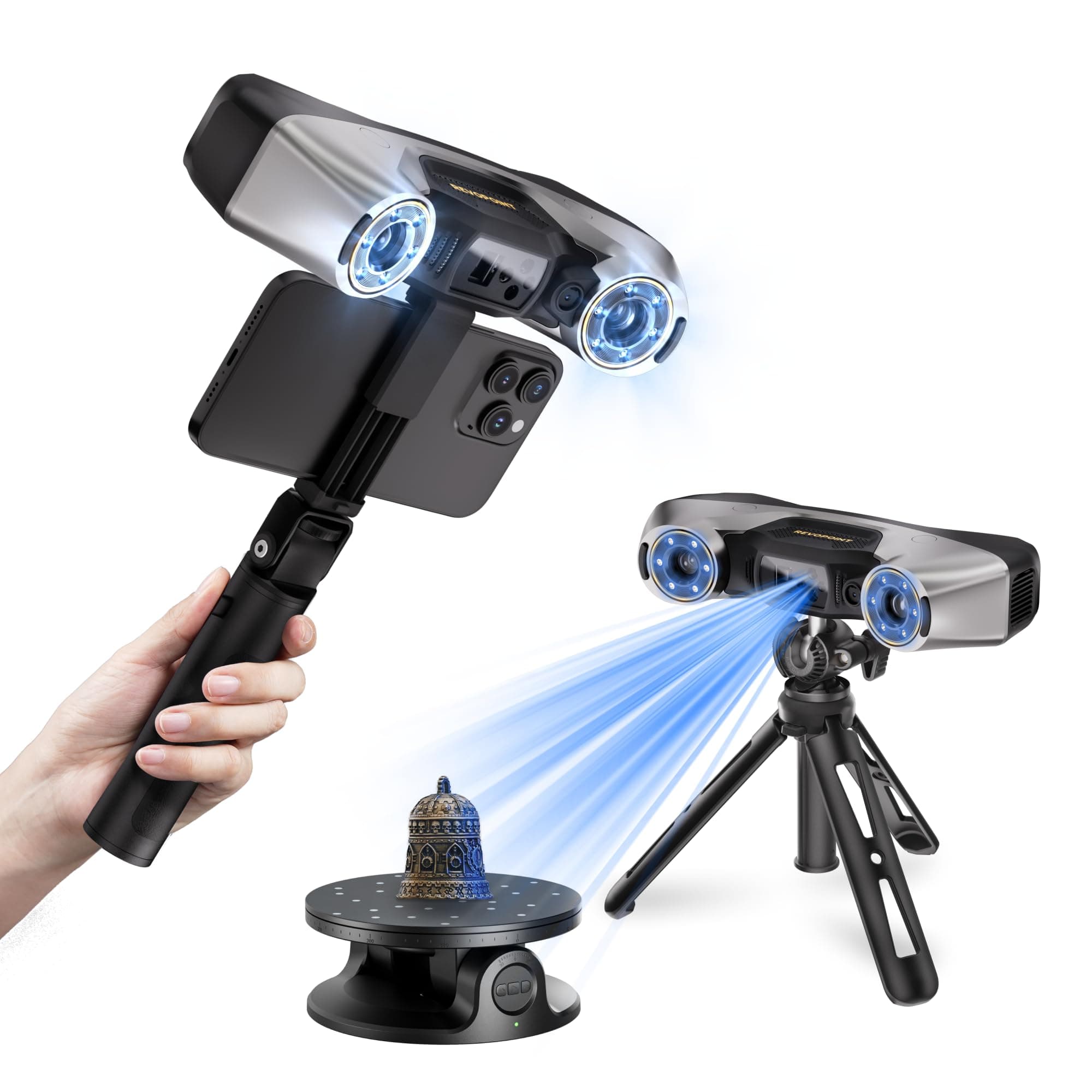 Revopoint MetroY Pro Scanner 3D per Stampa 3D, Precisione da 0,01 mm, Scanner Portatile Laser Blu Precisione Industriale 34+15+1, a Tutto Campo con a 62 Linee di Scansione, Anteprima in Tempo Reale