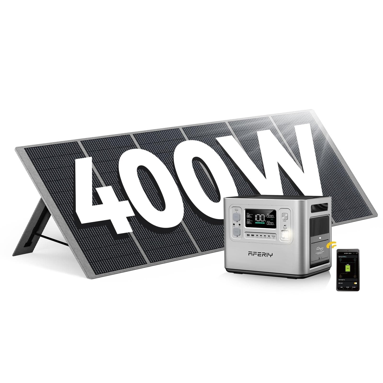 AFERIY Generateur Electrique 2400W avec Panneau Solaire Portable 400W, Station Énergie Portable 2048Wh, Batterie LiFePO4, 220V-240V, Panneau Solaire Pliable avec USB pour Camping, Voyage en Plein Air