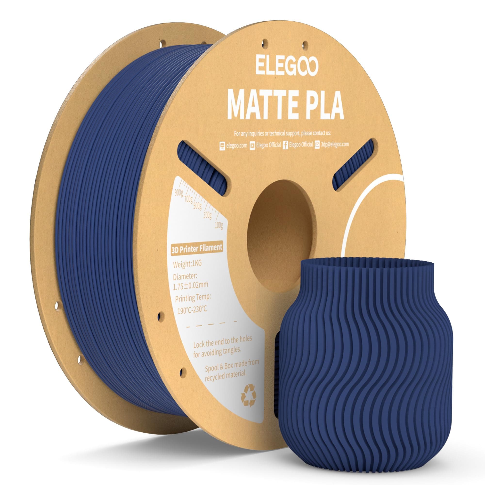 ELEGOO Filamento PLA Matte Blu Navy 1 kg, 1,75 mm, Opaco PLA Filamento per Stampante 3D, precisione di misurazione +/- 0,02 mm, adatto per maggior parte delle stampanti 3D FDM