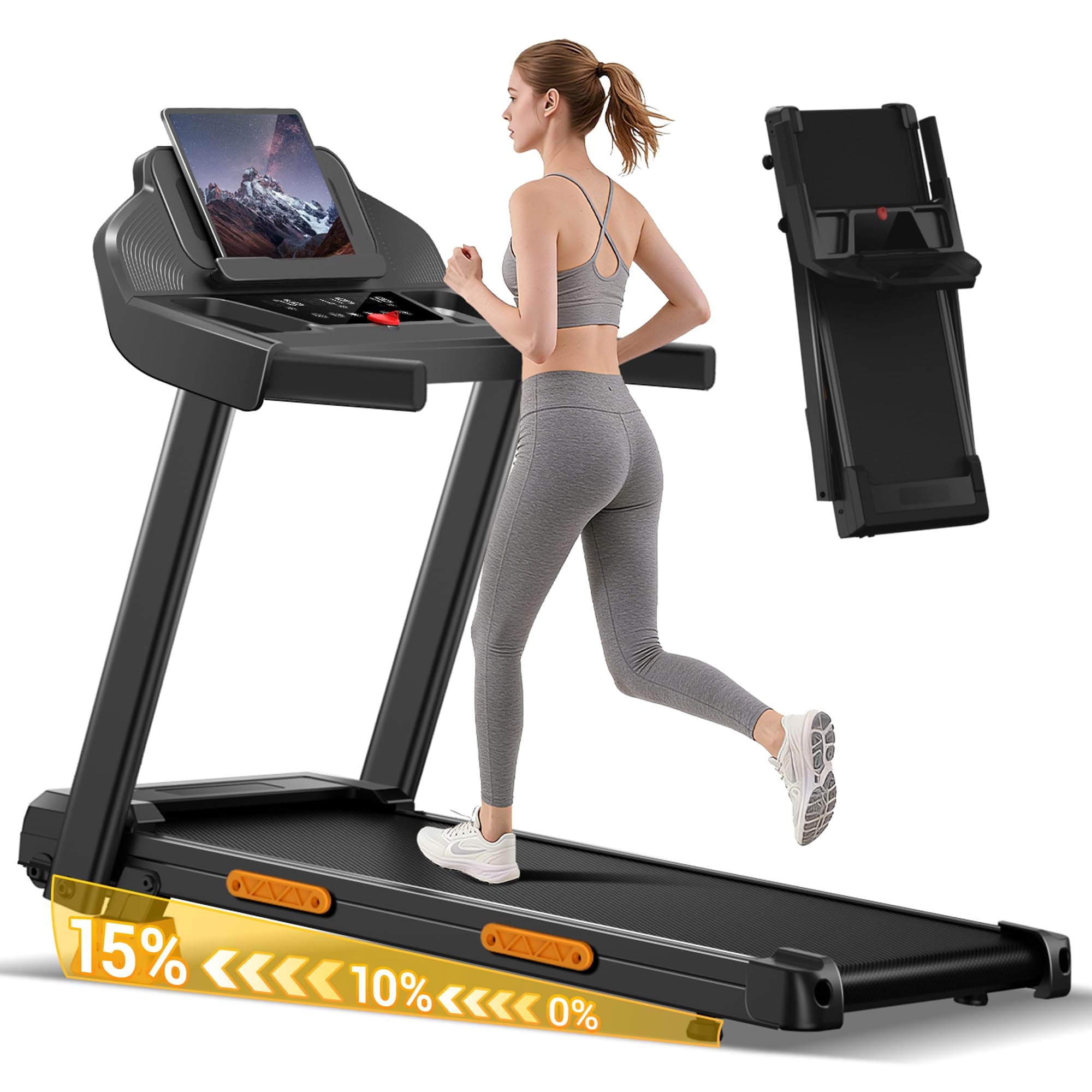 CURSOR Tapis Roulant Salvaspazio con Inclinazione 15%, Tapis Roulant Elettrico 12KM/H, Tapirulan Pieghevole da Casa con Motore da 3.0 HP e Display LED, Carico Massimo 136KG