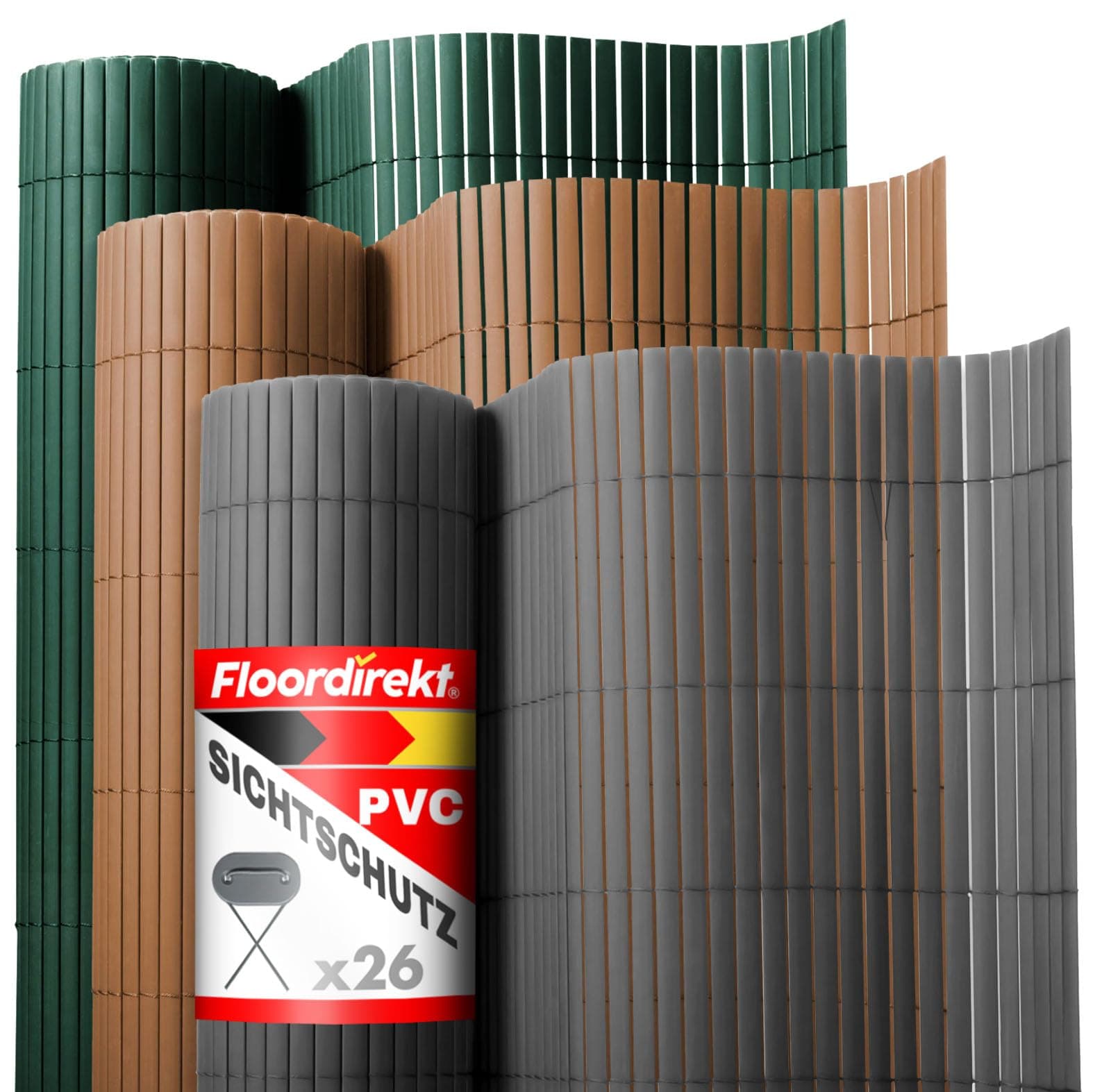 Floordirekt PVC Sichtschutzmatte 120 x 300 cm, Braun – Sichtschutzzaun für Garten, Balkon & Terrasse, Windschutz, Lamellen