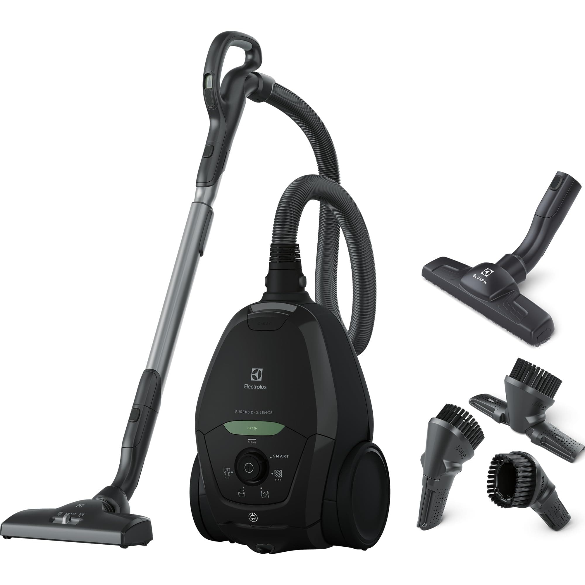 Electrolux Pure D8, Aspirateur Traineau avec Sac, Incroyablement Silencieux, 57dB, Ecoresponsable, Multi Surfaces, Puissance Automatique Intelligente, PD82, Noir