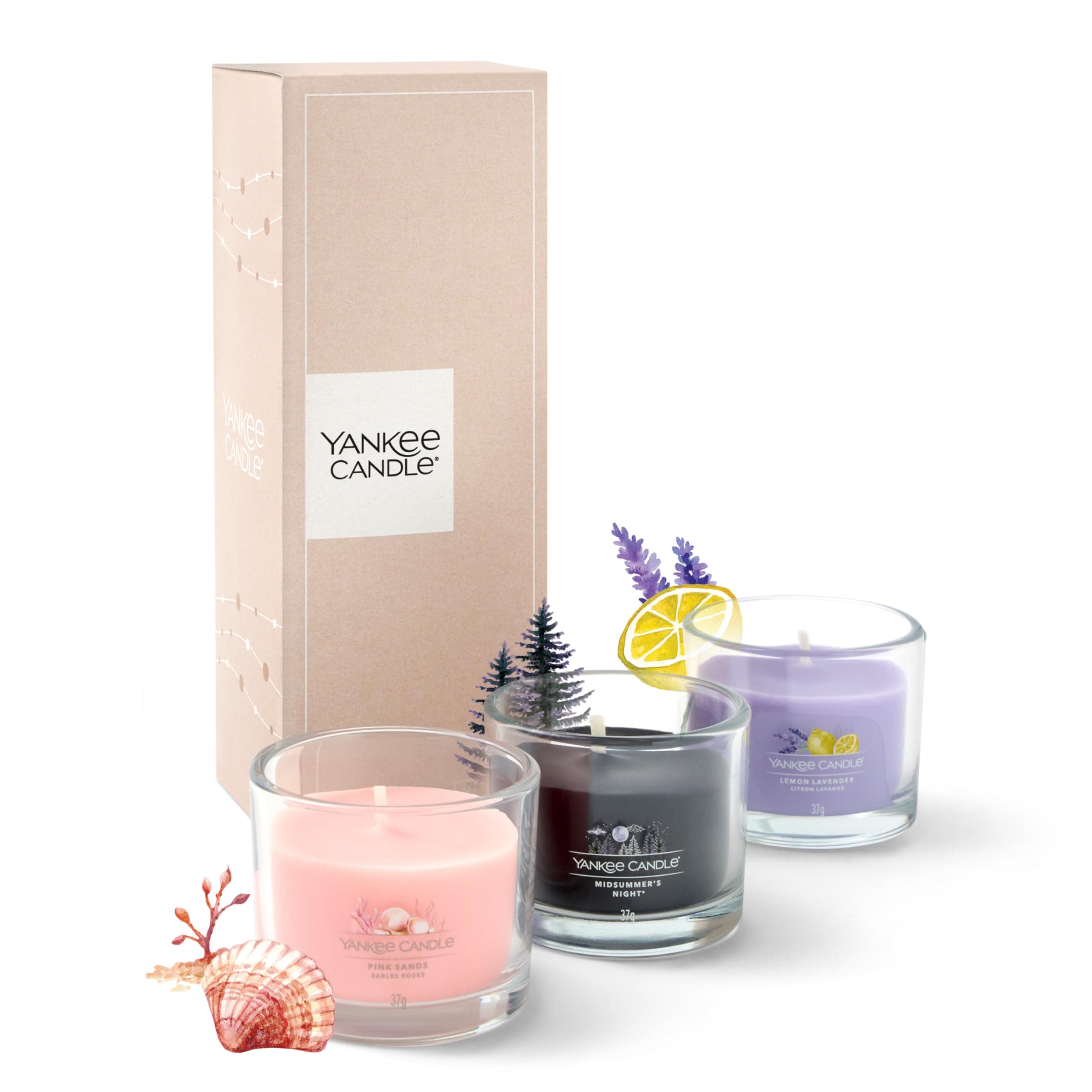 Yankee Candle Set de bougies parfumées | 3 bougies votives parfumées miniatures | Mélange de cire de soja | Cadeaux parfaits pour les femmes