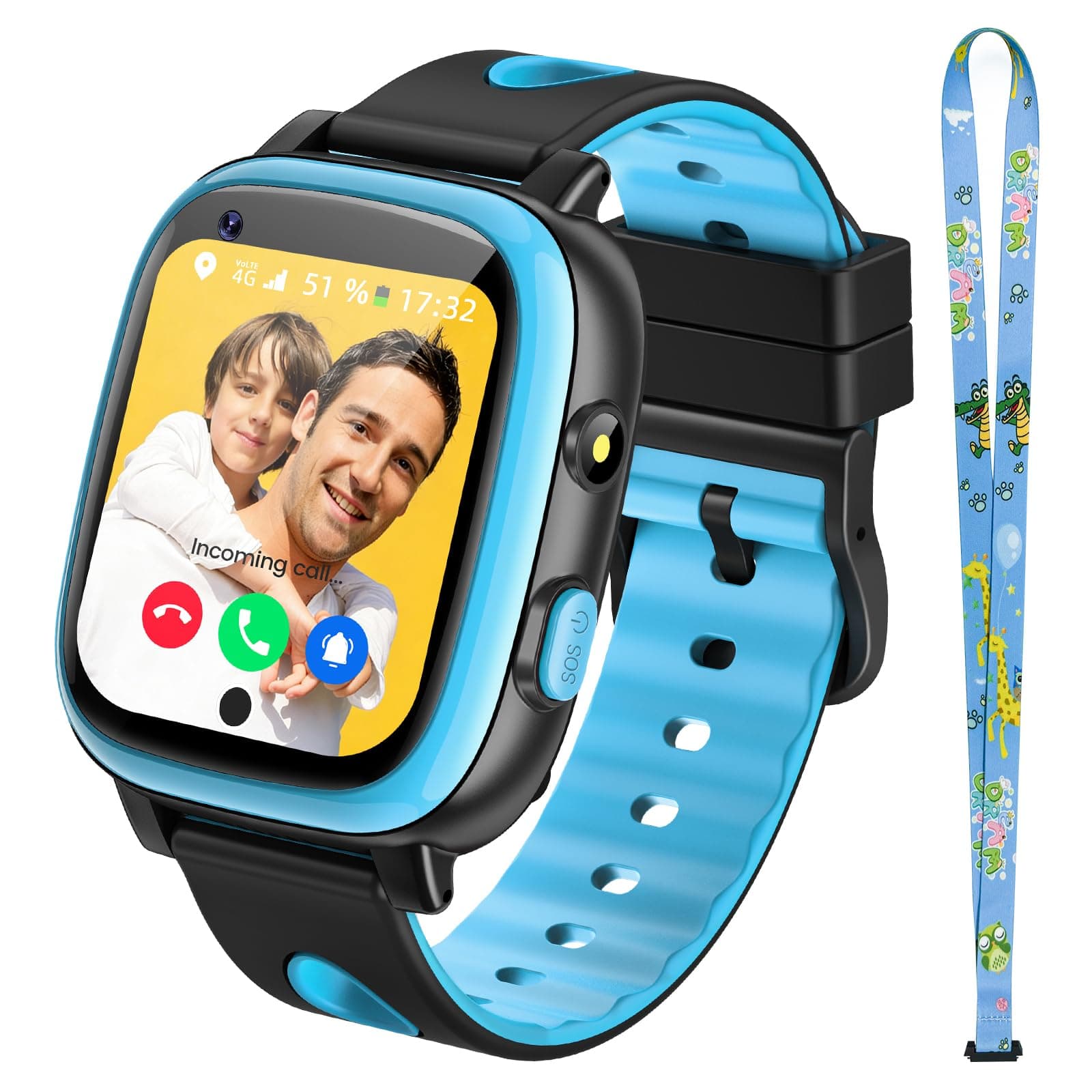 2026 Nuevo 4G Reloj Inteligente Niño con Videollamada & GPS, SOS, Chat de Voz, IP68 Impermeable, Modo Escuela, Podómetro, Despertador, Flashcard, Regalo para Niños y Niñas de 4 a 15 Años Azul