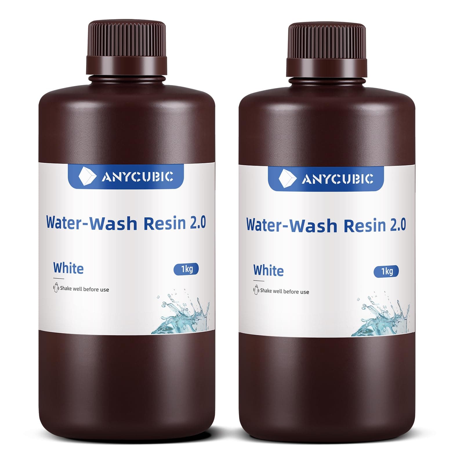 ANYCUBIC Water Washable Resin 2.0, 3D Drucker Resin Wasser Abwaschbar, UV Resin 405nm Standard Photopolymer Harz Geringer Geruch für 4/6/8K Geeignet LCD 3D Printer (Weiß,1000g,2pcs)