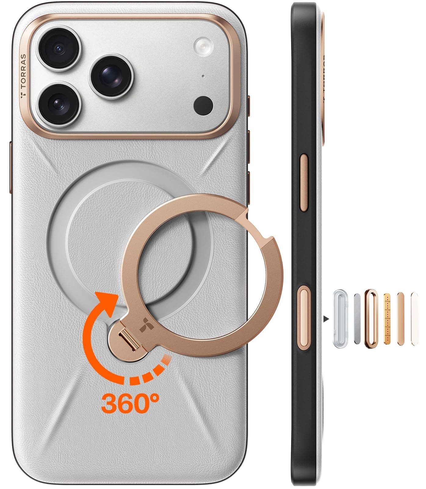 TORRAS Ostand Q3 VegSkin für iPhone 17 Pro Max Hülle (Nachhaltig Silikonleder) (360° Magnetischer Unsichtbarer Ständer) Premium Haptik Langlebig Hülle iPhone 17 Pro Max Case Edle Lederstruktur Weiß