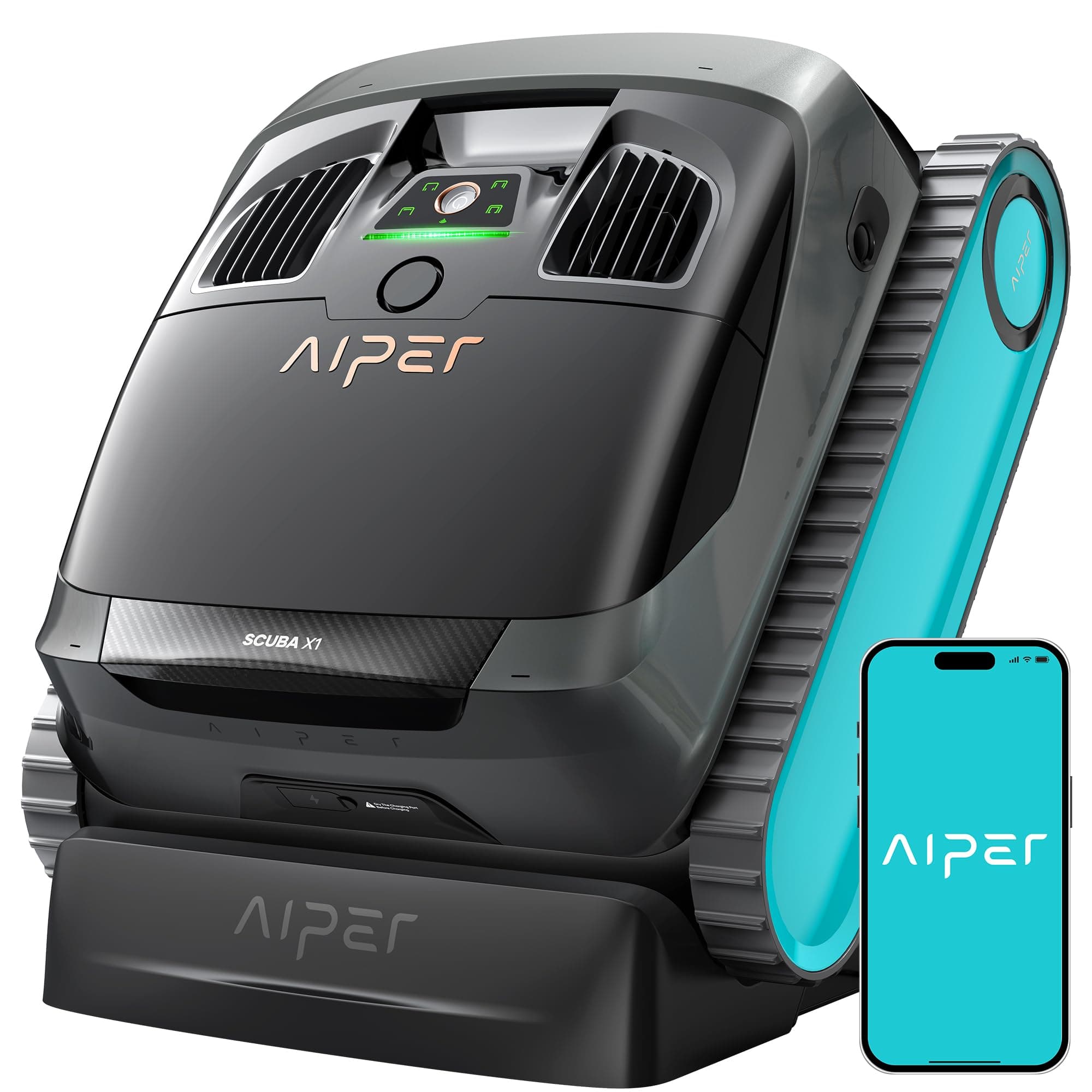 AIPER Scuba X1 Robot Piscine avec App, Aspirateur Piscine avec WavePath 3.0 et Navigation Intelligente, système de Filtration Ultra-Fine, Nettoyage Ligne d’Eau, Idéal pour Les Piscines enterrées