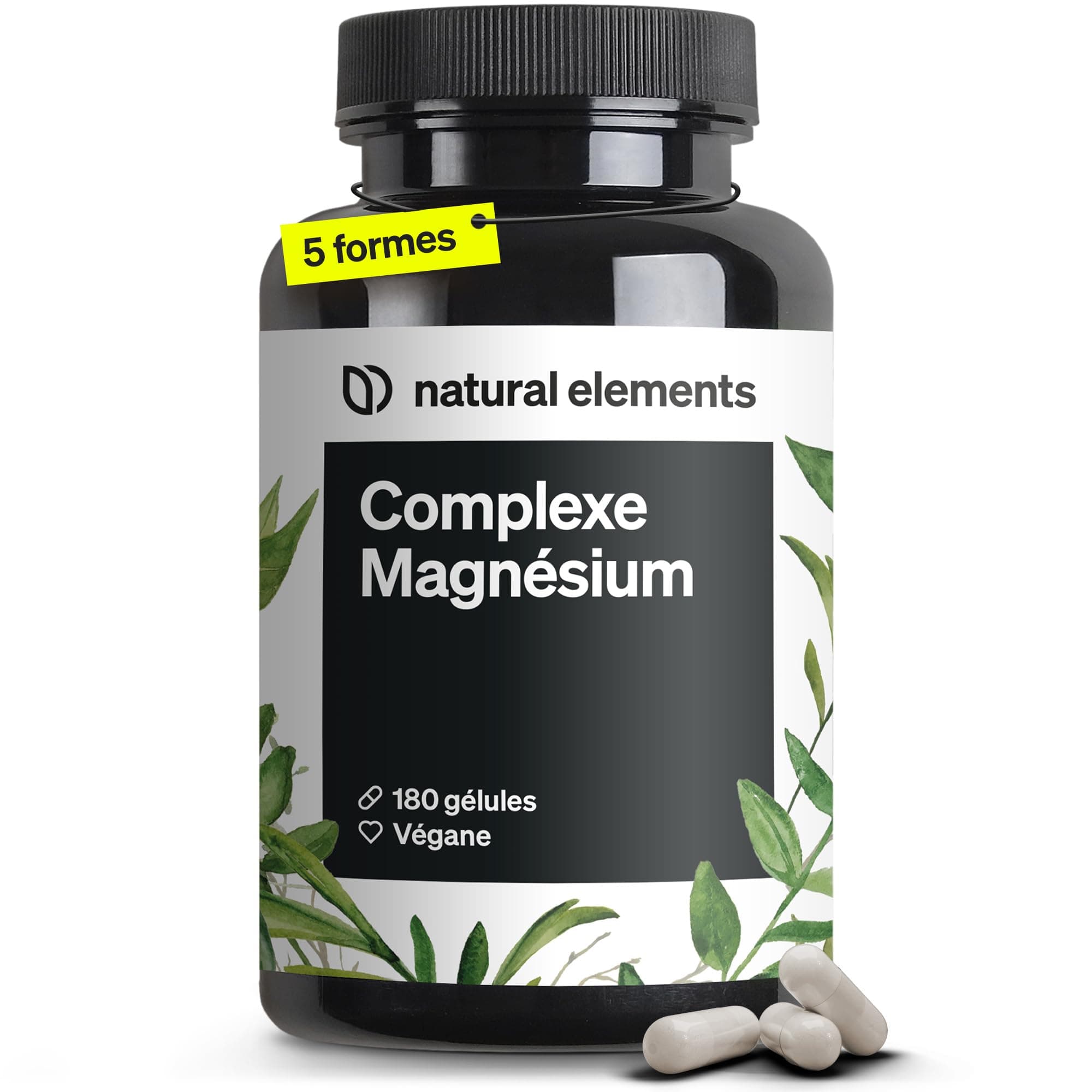 Complexe Magnésium – premium Constitué de cinq composés de haute qualité – 200mg de magnésium élémentaire par dose journalière – contrôlé en laboratoire, végane, hautement dosé