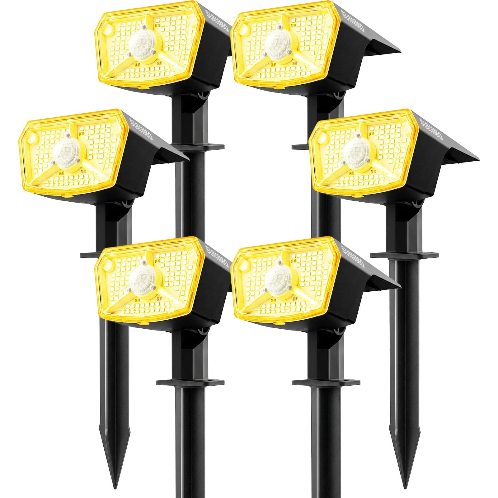 SUNNMO Spot Solaire Exterieur Detecteur de Mouvement, Lot de 6 Lampe Solaire Exterieur Jardin Puissante 104LED 3 Modes, Lumiere Solaire Exterieur Étanche IP65, Eclairage Exterieur Solaire Blanc Chaud