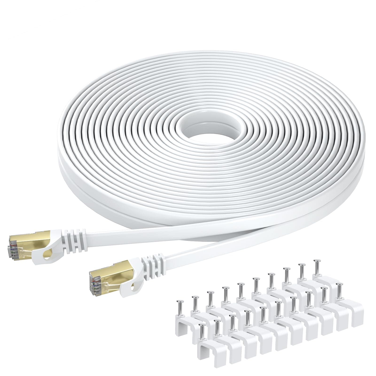 BUSOHE Cable Ethernet Plano Cat 8 de 15M, RJ45 Gigabit LAN de Alta Velocidad, Conexión de 40Gbps y 2000Mhz para Switch, Rúter, Módem, Panel de Conexión, PC (Blanco)