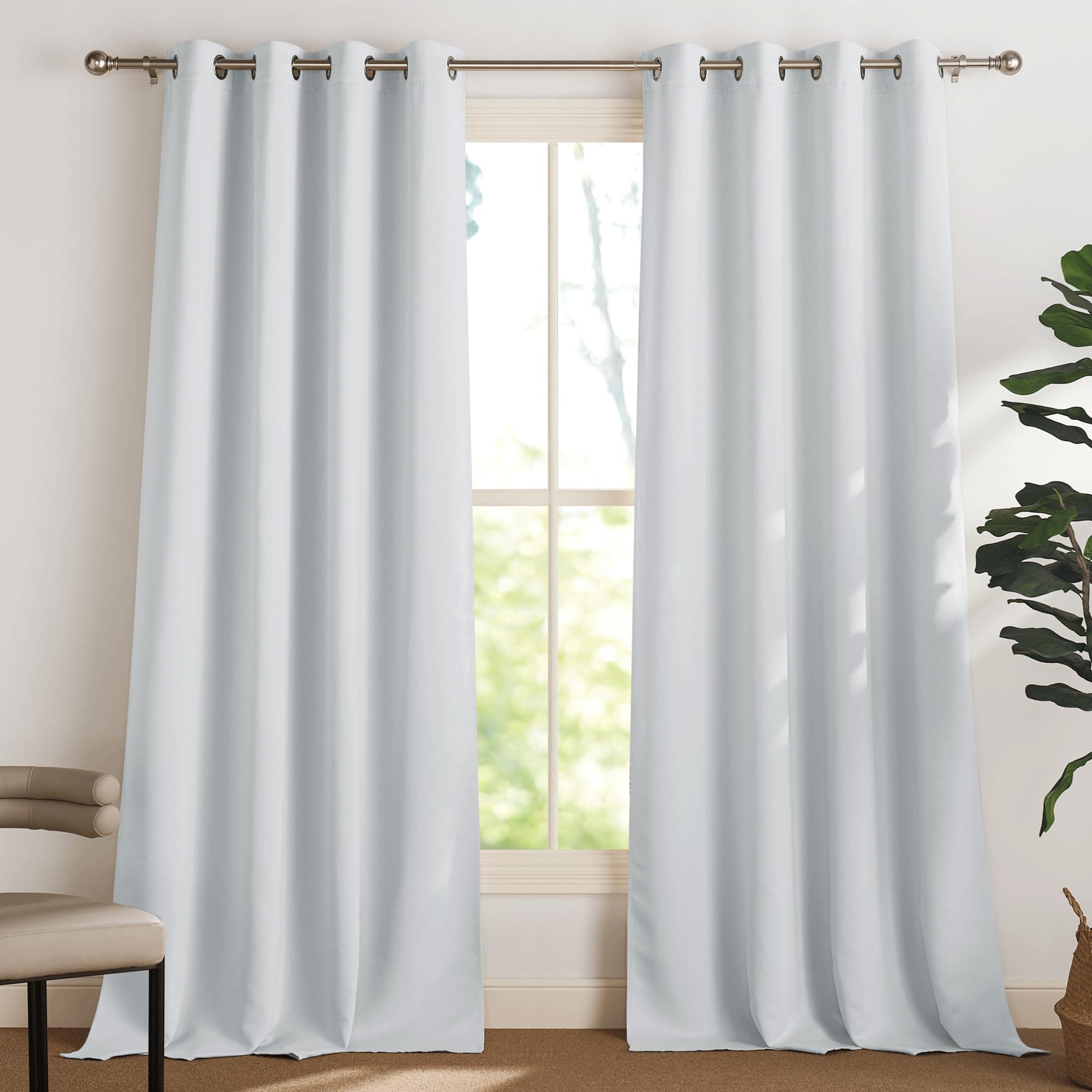 PONY DANCE Cortinas Opacas para Cocina, Aislantes Termicas Frio y Calor Decorativas Curtains For Living Room Blackout con Ojales 2 Piezas,140x230cm,Blanco Gris