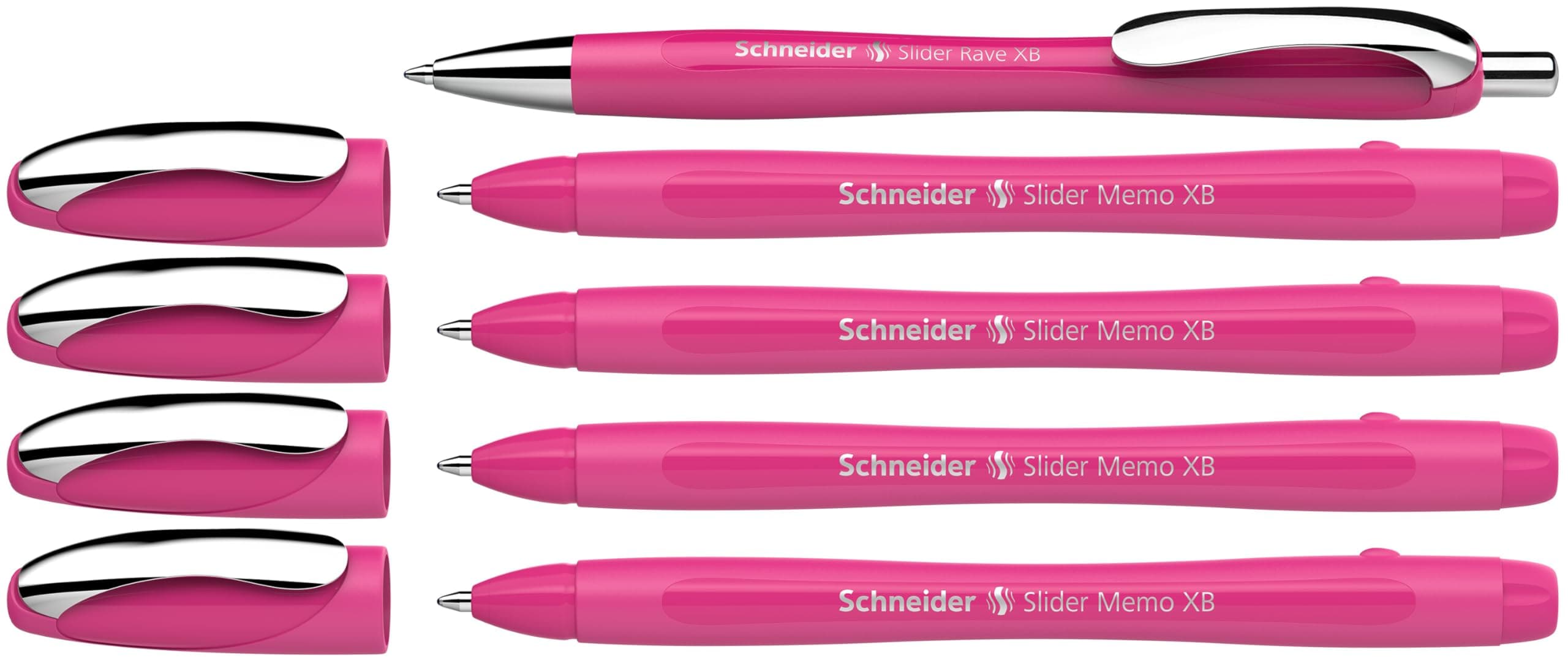 Schneider 150265 Slider Memo XB und Slider Rave XB Kugelschreiber (Gehäusefarbe: power pink, Schreibfarbe: blau) 4+1 Stück
