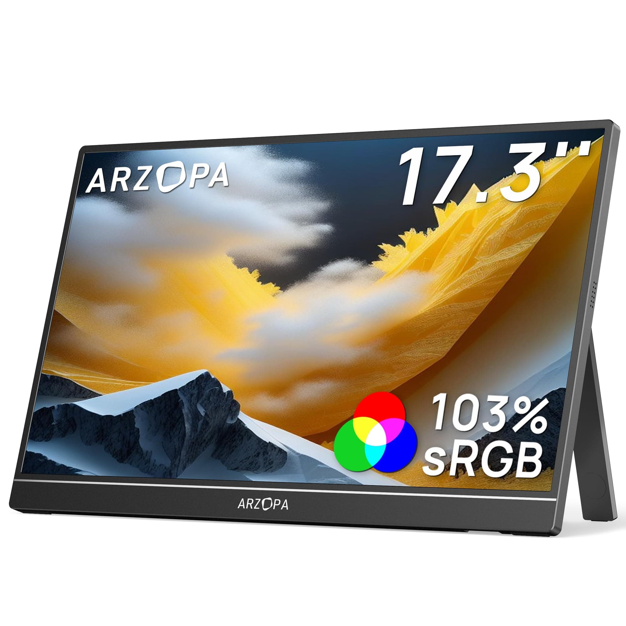 ARZOPA Monitor Portatile 17,3 Pollici con Schermo 1920x1080 FHD IPS 300 cd/m² 103% sRGB, HDMI/Type-C/USB-C, Doppio Altoparlante per Laptop/PC/Mac/PS5/Xbox - A1M
