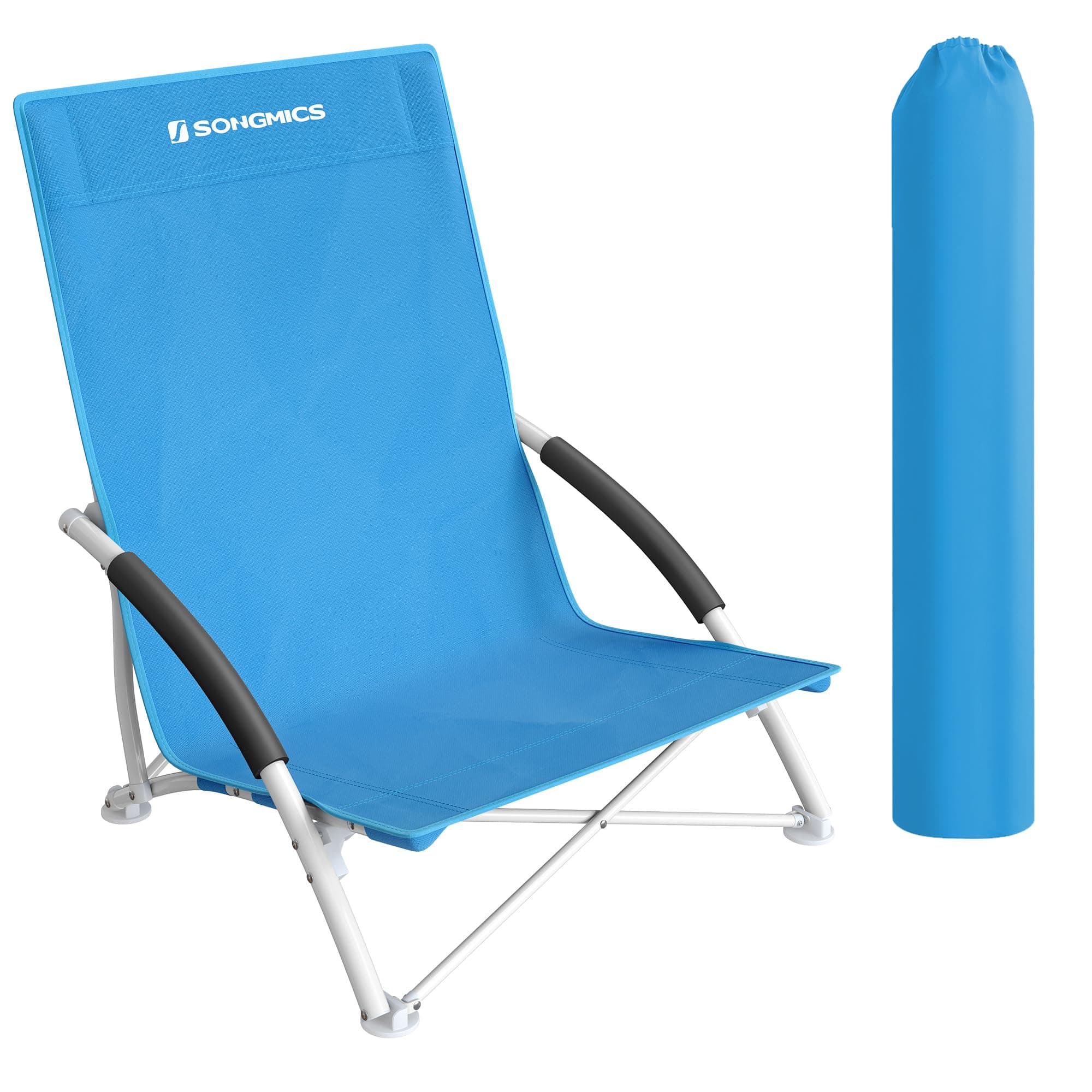SONGMICS Strandstuhl mit hoher Rückenlehne, tragbarer Klappstuhl, klappbarer Campingstuhl, faltbar, leicht, komfortabel und hoch belastbar, Outdoor-Stuhl mit Tragetasche