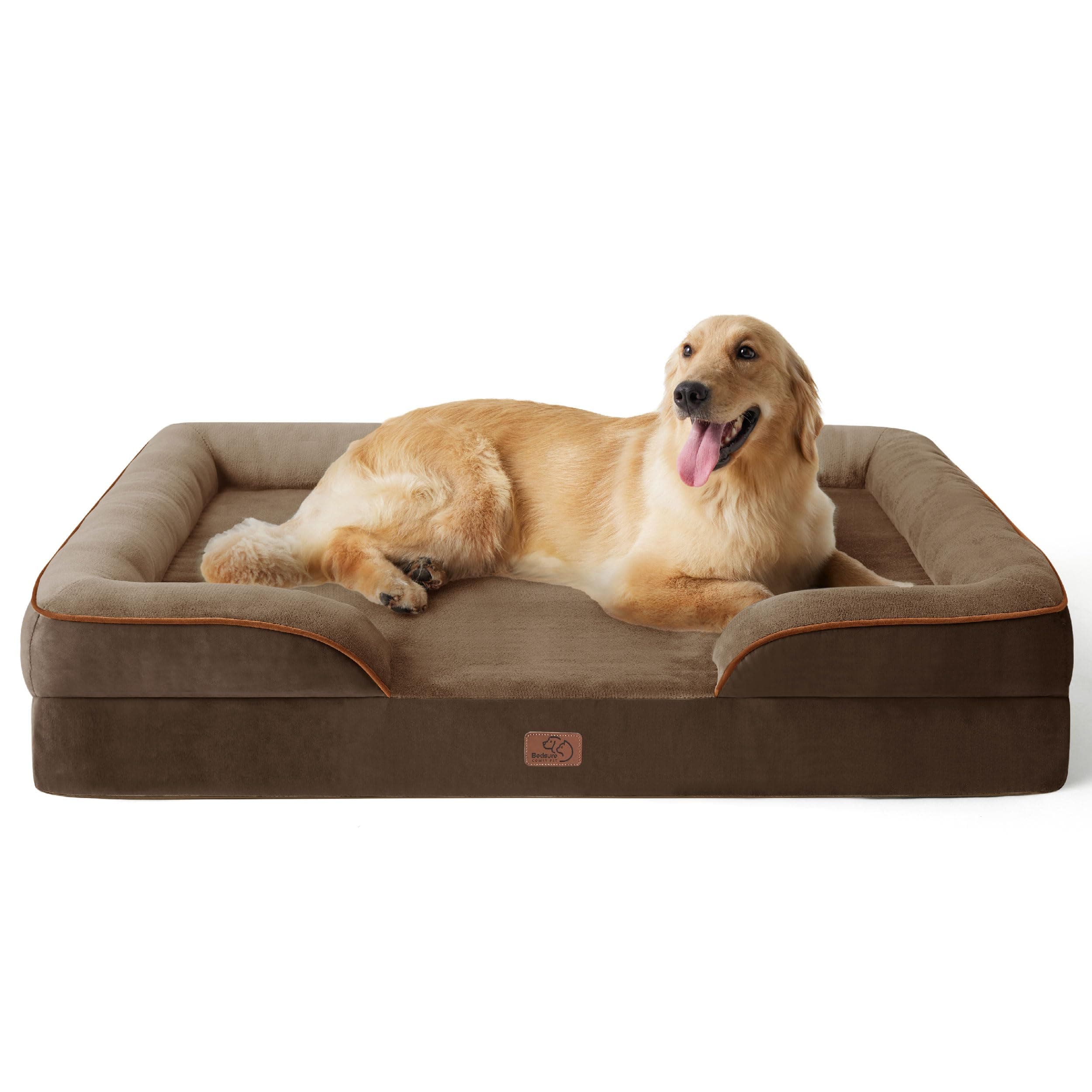 BEDSURE orthopädisches Hundebett Ergonomisches Hundesofa - 122x89 cm Hundecouch mit eierförmiger Kistenschaum für große Hunde, waschbar rutschfest Hundebetten, braun