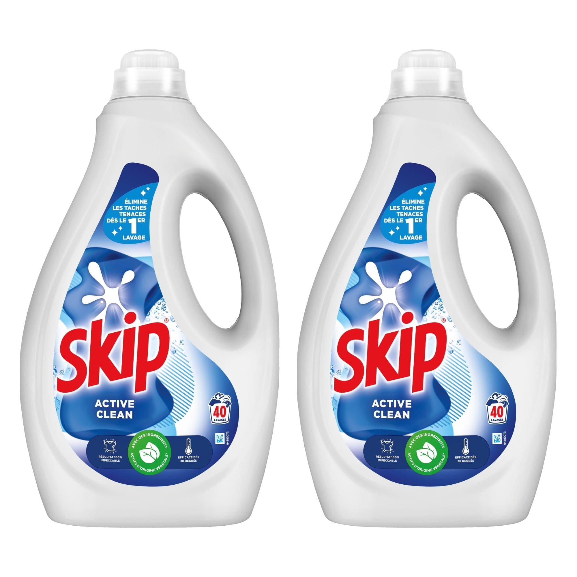 Skip - Lessive Liquide Active Clean - Propreté Impeccable - Fraîcheur Longue Durée - Détache les vêtements tout en respectant fibres et couleurs - 2x40 Lavages