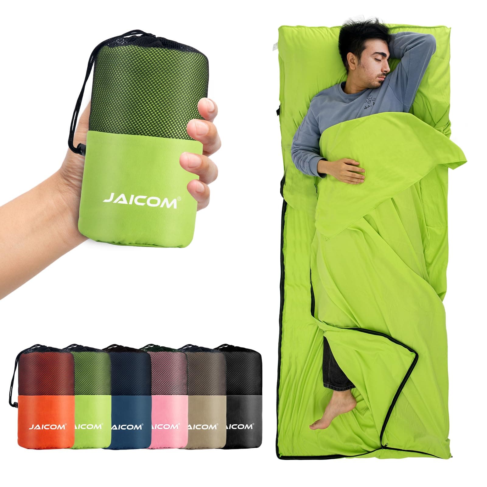 JAICOM Sacco Lenzuolo Sacco a Pelo, Sacco Lenzuolo da Viaggio Ultraleggero e Compatto, 220x90cm, Ideale per il campeggio, l'escursionismo, l'ostello e i viaggi di lavoro
