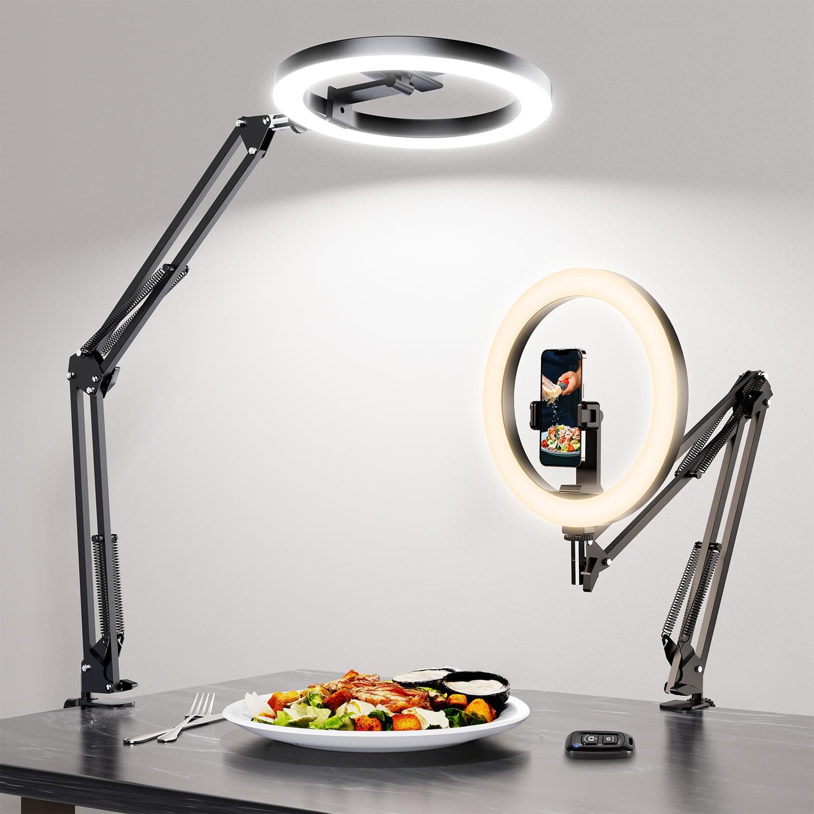 LUXSURE Aro de Luz con Tripode, Ring Light con Función Bluetooth, 10'' Anillo de Luz Aro de Luz con Brazo de Soporte Resistente y Soporte para Teléfono para Grabar Videos, Cocina, Transmisión en Vivo