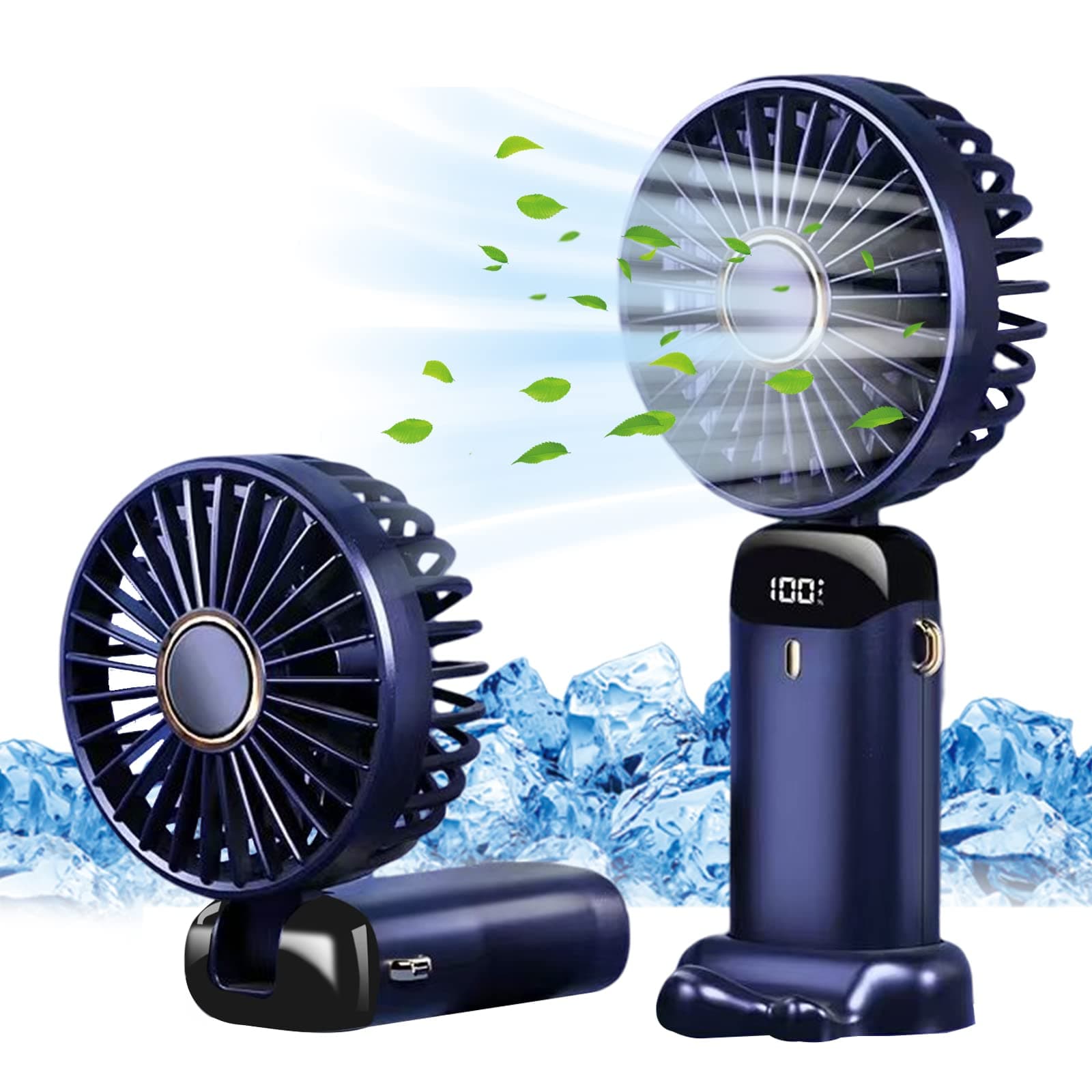 Jsdoin - Mini ventilatore portatile, ricaricabile tramite USB, 5 velocità, a batteria, pieghevole, da scrivania, con display LED, per casa, ufficio, camera da letto, viaggi e all’aperto (Blu Scuro)
