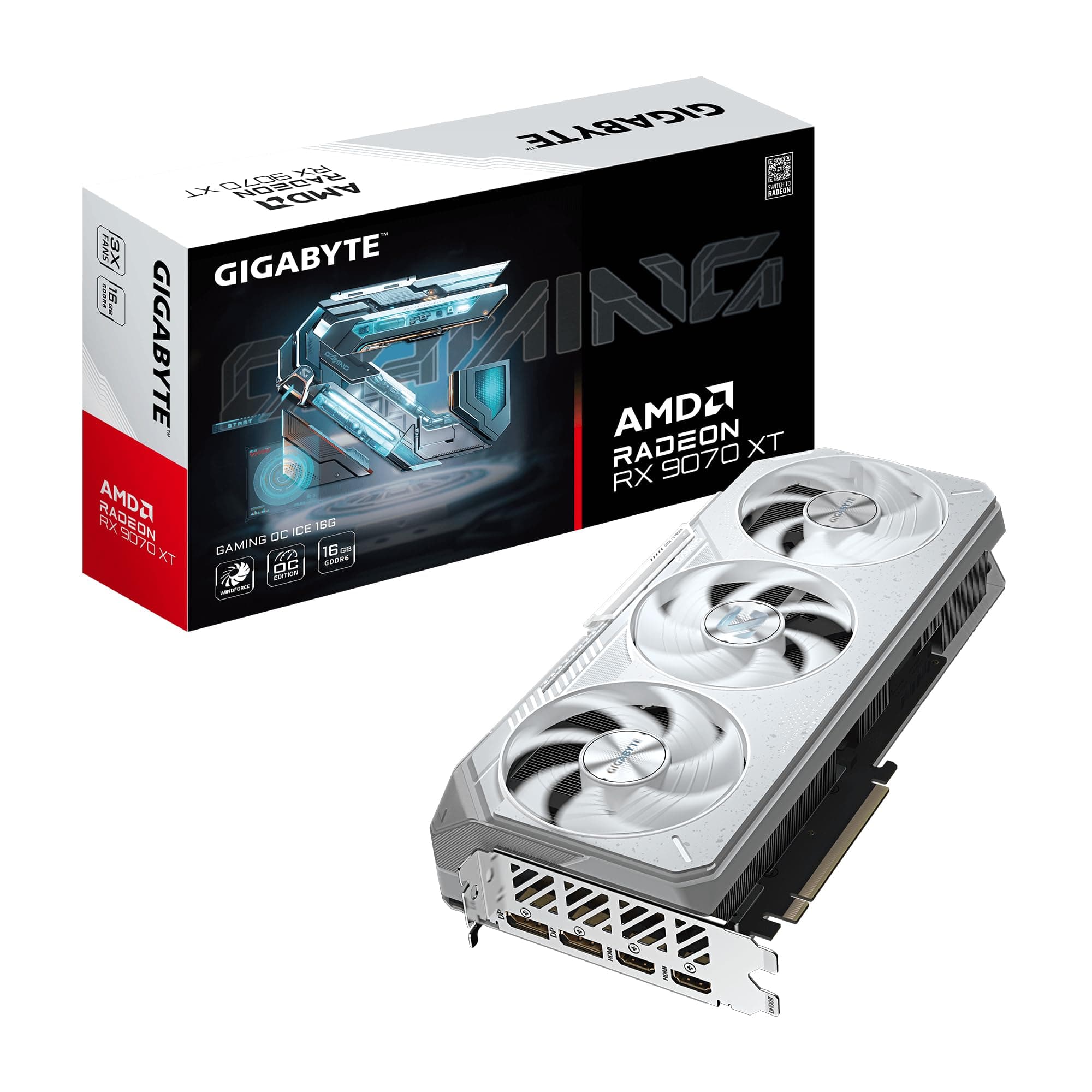 GIGABYTE Radeon RX 9070 XT Gaming OC Ice 16G Tarjeta Gráfica - 16GB GDDR6, 256bit, PCI-E 5.0, 3060 MHz Frecuencia del núcleo, 2 x DisplayPort, 2 x HDMI, GV-R907XGAMINGOCICE-16GD
