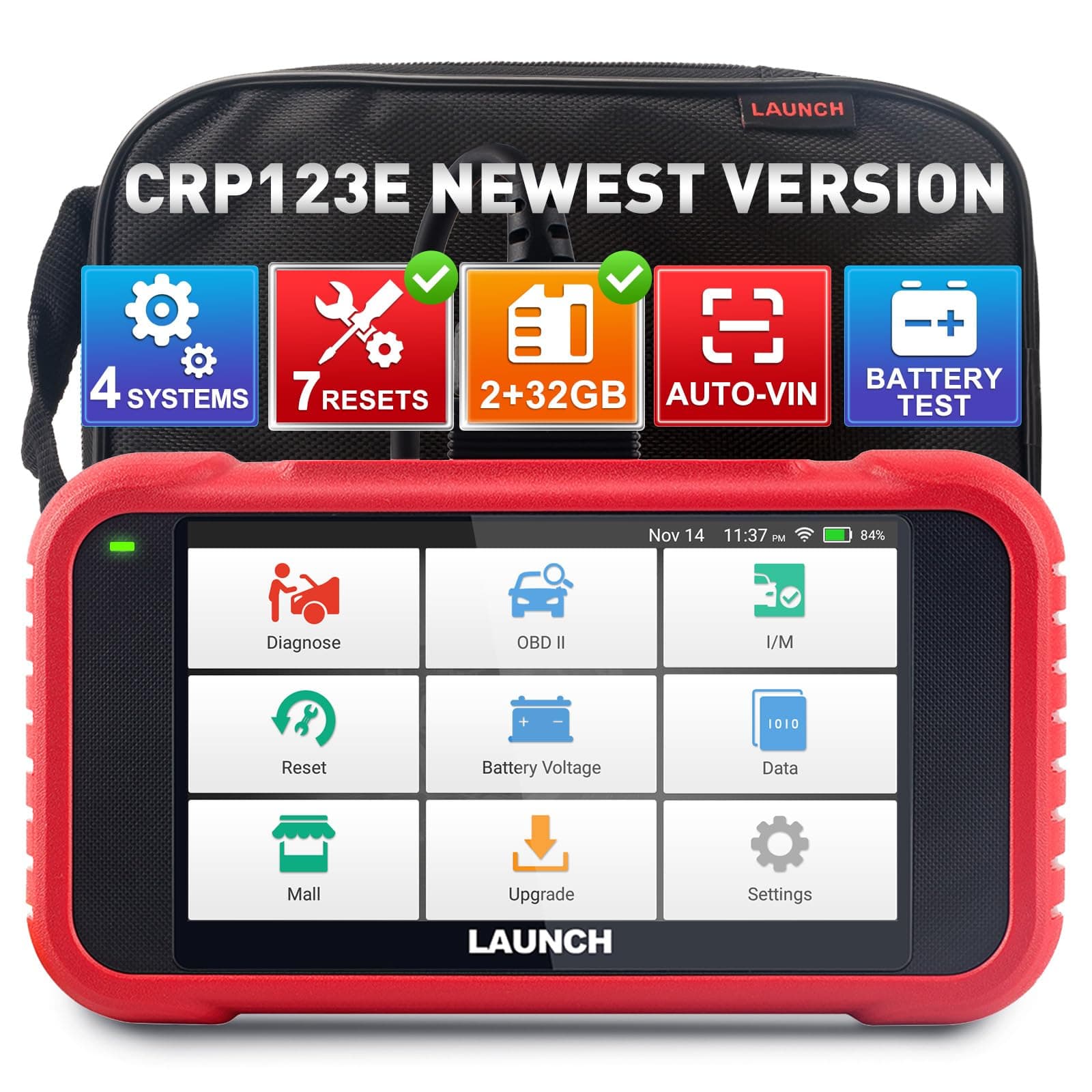 LAUNCH CRP123E V2.0 OBD2 Diagnosis Coche Multimarca Español con 4 Sistemas y 7 Funciones de Reinicio Lector de Código Sistema de Motor ABS SRS Transmisión, Reset de Aceite ETS SAS, WiFi Actualización