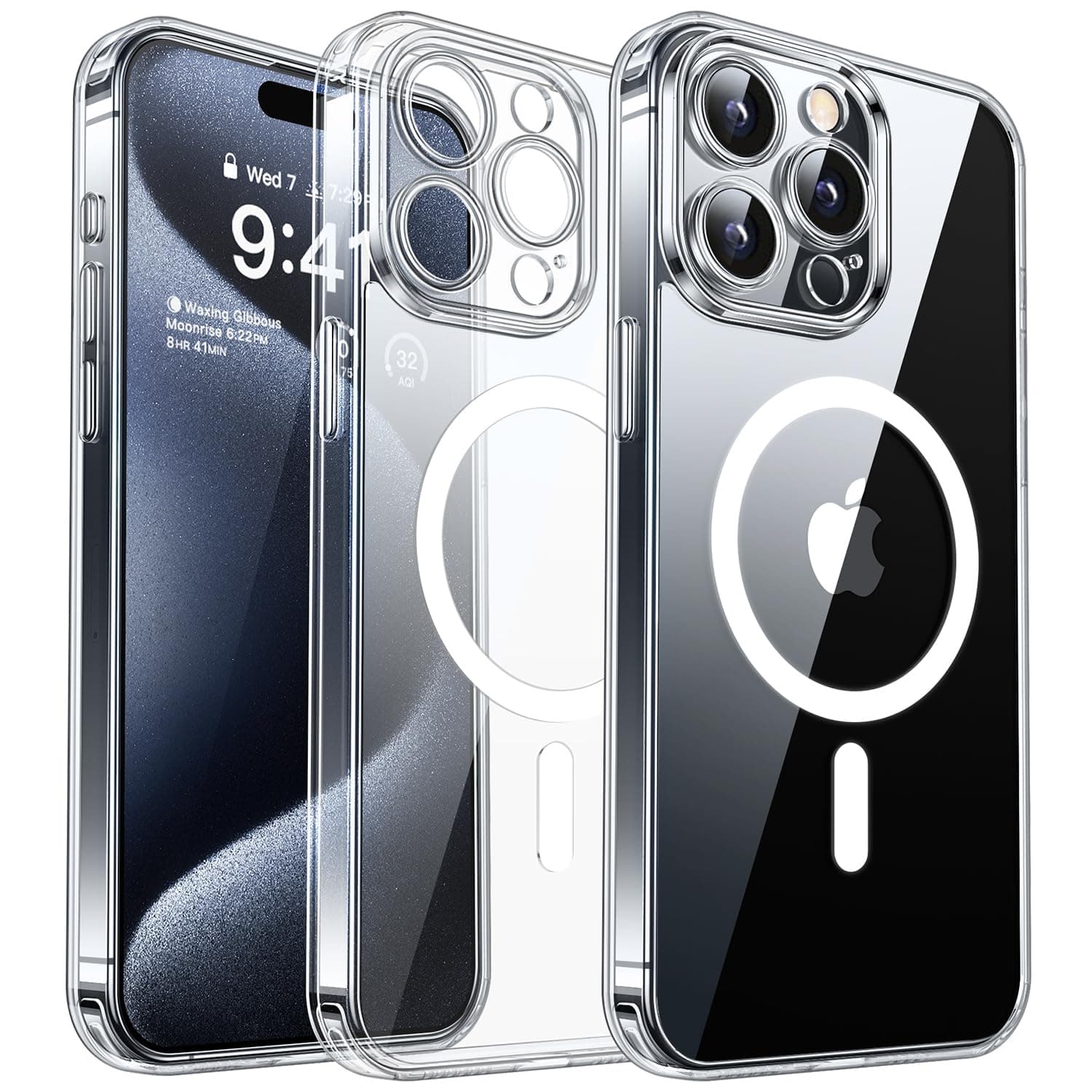 CANSHN Cover Magnetica per iPhone 15 Pro, Compatibile con MagSafe, [Protezione Completa Della Fotocamera], Custodia Protettiva Antiurto per Telefono 6,1 Pollici- Trasparente