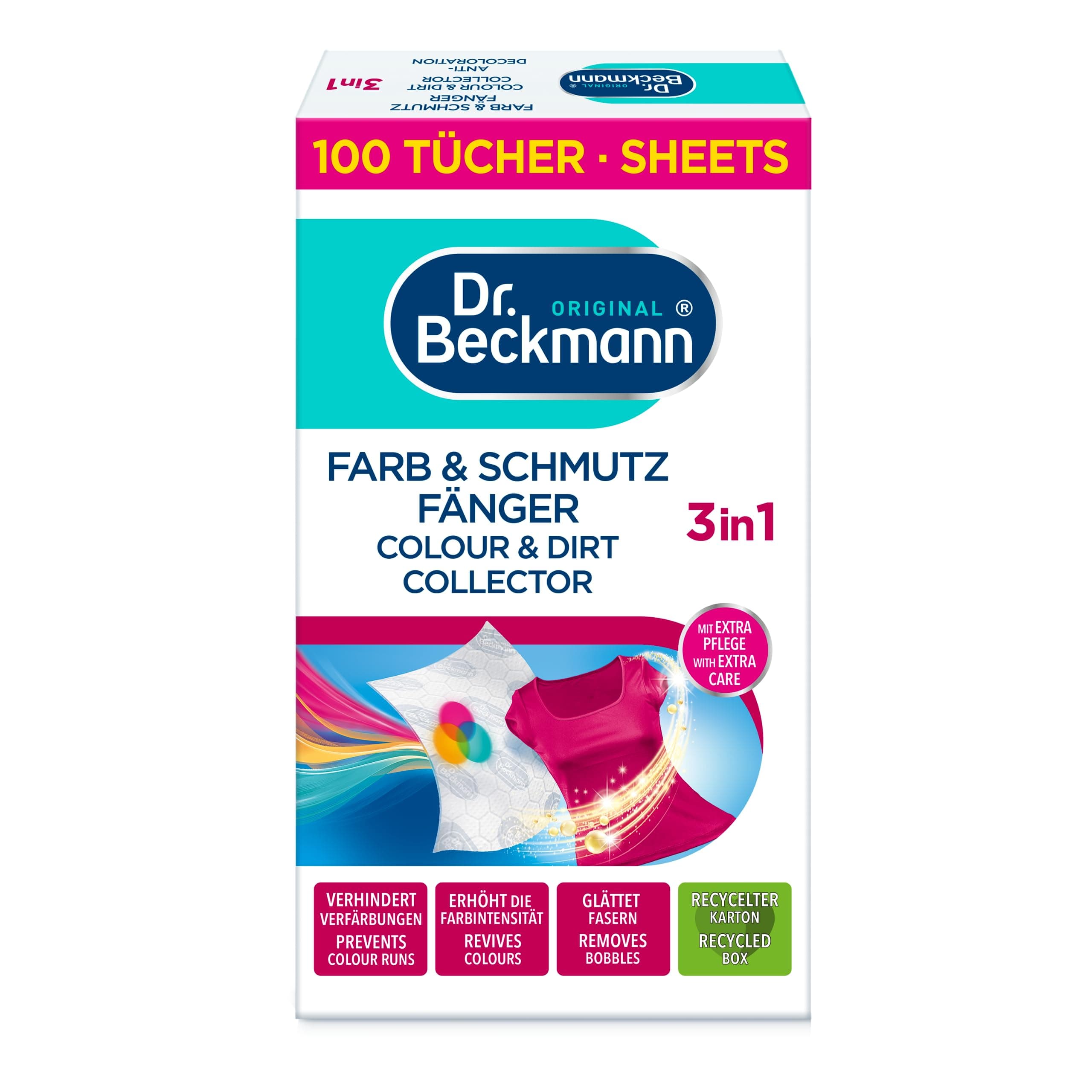 Dr. Beckmann Farb & Schmutzfänger Advanced| langanhaltender Farbschutz| mit Mikrofaser und Farbfangmolekülen für Farbbrillanz | 100 Tücher