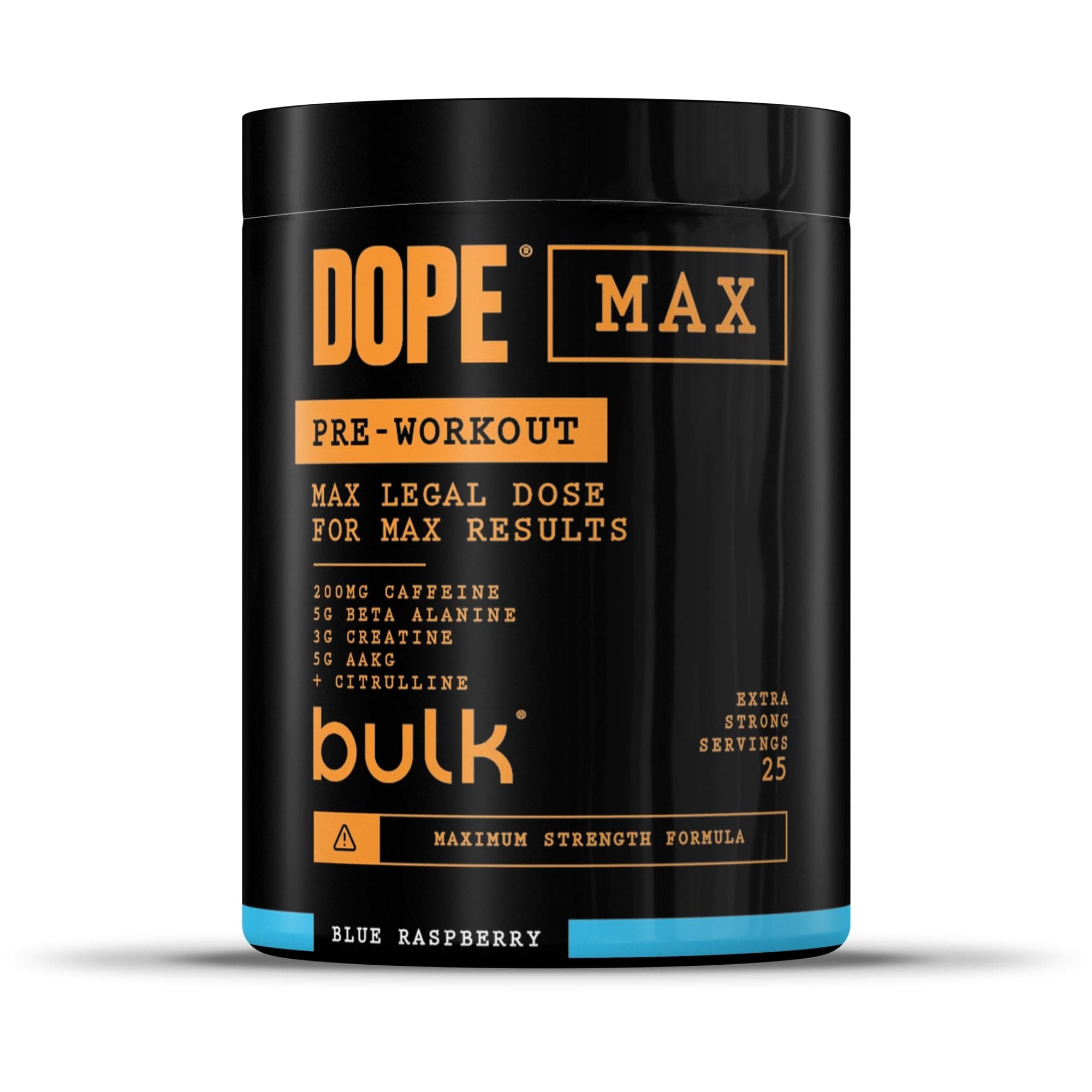 Bulk Dope Max Polvere Pre-allenamento | 563 g | 25 porzioni | Alto Contenuto di Caffeina 200mg | 5g Beta Alanina | 3g Creatina | Miscela AAKG & Citrullina | Vitamina B6 | Blue Raspberry
