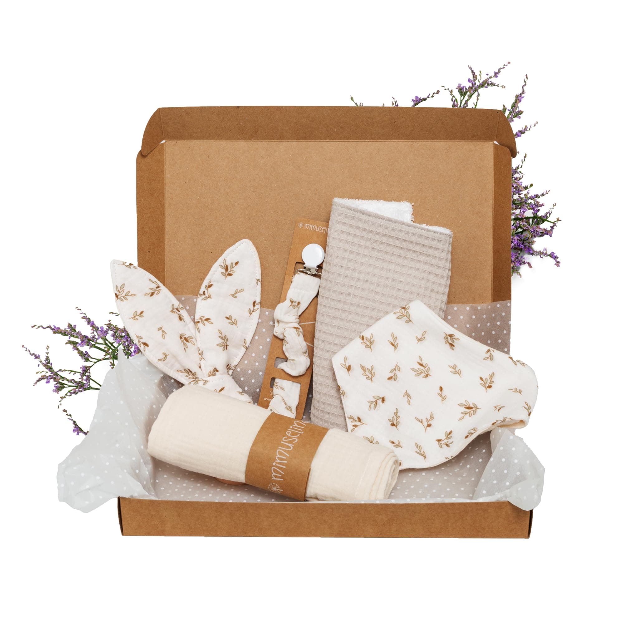MIMUSELINA Pack Regalo Recien Nacido Niña o Niño | Cestas Bebe para Hospital o Baby Shower | Canastilla Bebe Recien Nacido Disponible en Diferentes Tamaños | Sahara, Small