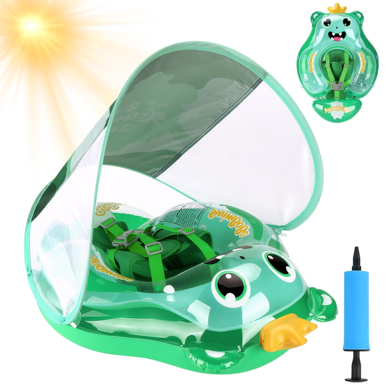 YOOHBERRYS Salvagente Neonato con Parasole, Ciambella Neonato Mare, Anello Galleggiante per Bambini con Parasole UPF50+, Salvagente Galleggiante per bambini da 6 a 36 mesi
