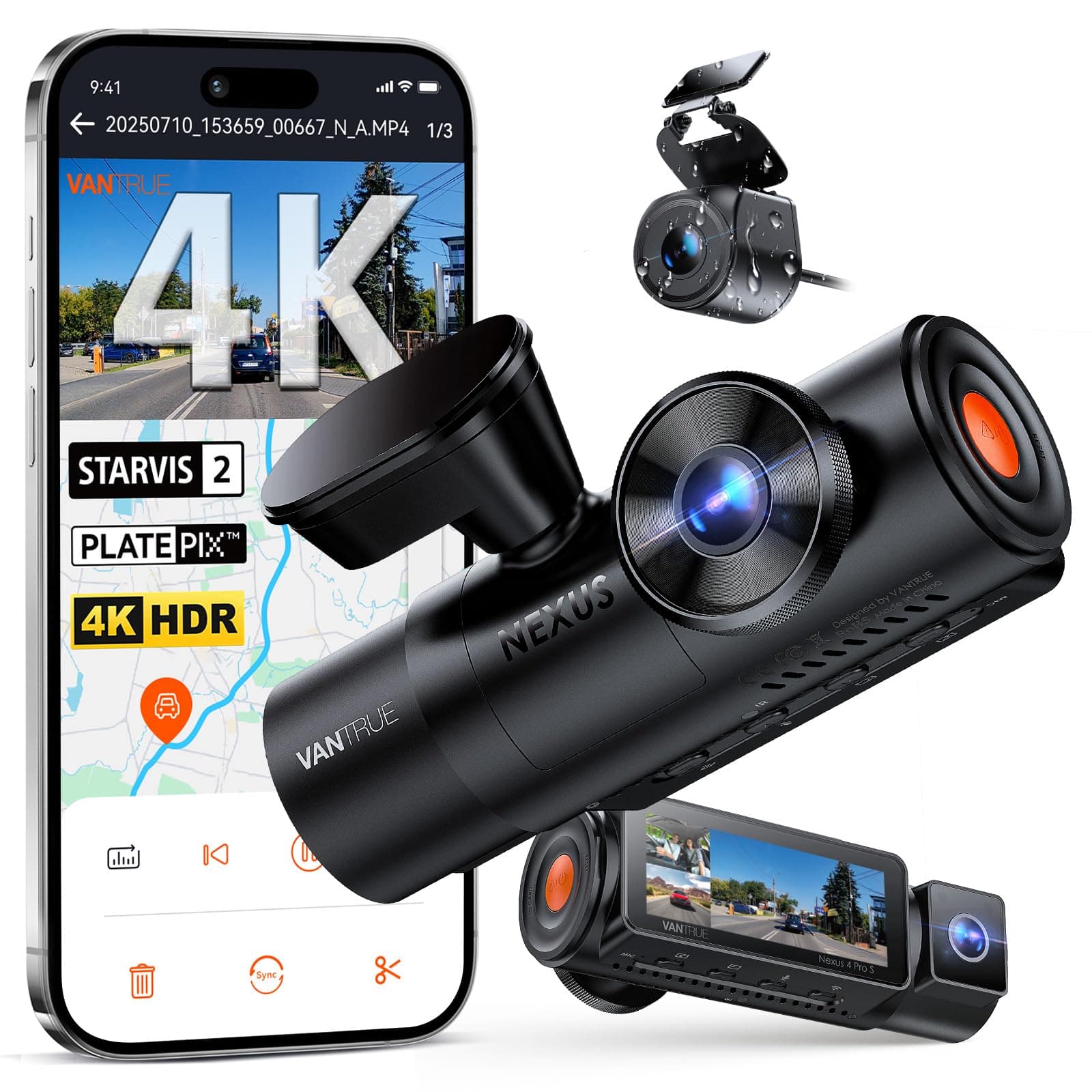 VANTRUE N4 Pro S 3 STARVIS 2 Dashcma Voiture 4K+ 1080P+ 1440P 5GHz WiFi PlatePix™ Caméra embarquée Infrarouge GPS 360°HDR Mode Parking Tampon,Commande Vocale en français, LTE Optionel, Max 1To