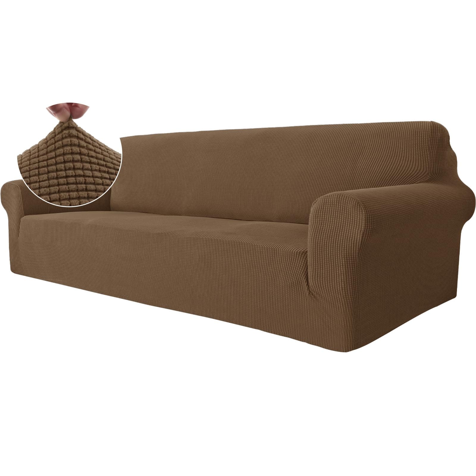 Ystyle Funda Sofa 4 Plazas, Ajustables Fundas Sofa Elasticas, Protector Sofa Gatos Arañazo y Perros Mascotas, Funda de Sofá con Reposabrazos Antideslizante Antimanchas Lavable, Marrón
