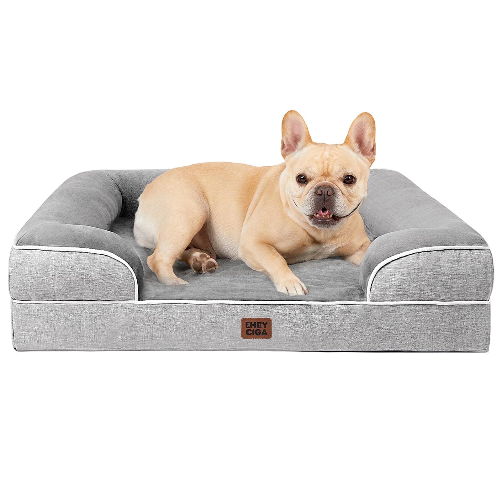 EHEYCIGA Cama Perro Grande 89x56x16cm, Colchon Perro Grandes Impermeable Lavable con Espuma Viscoelástica, Sofá Perro Desmontable, Gris