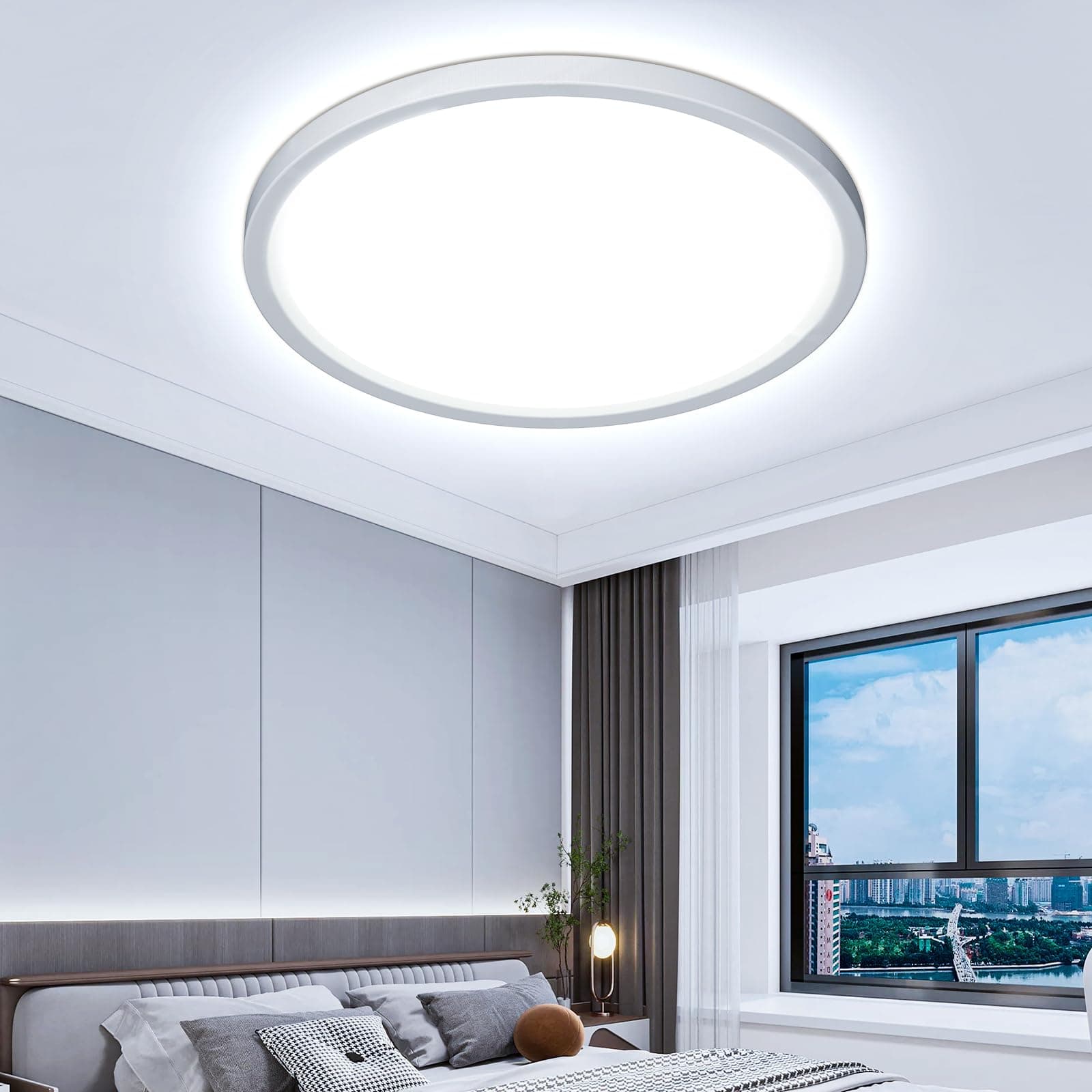 OTREN Plafón LED Techo 48W 40cm, Luz Blanca Fría 6500K, Panel Redondo Ultra Plano, IP44 Impermeable, Lámpara de Techo para Baño, Cocina, Salón y Dormitorio