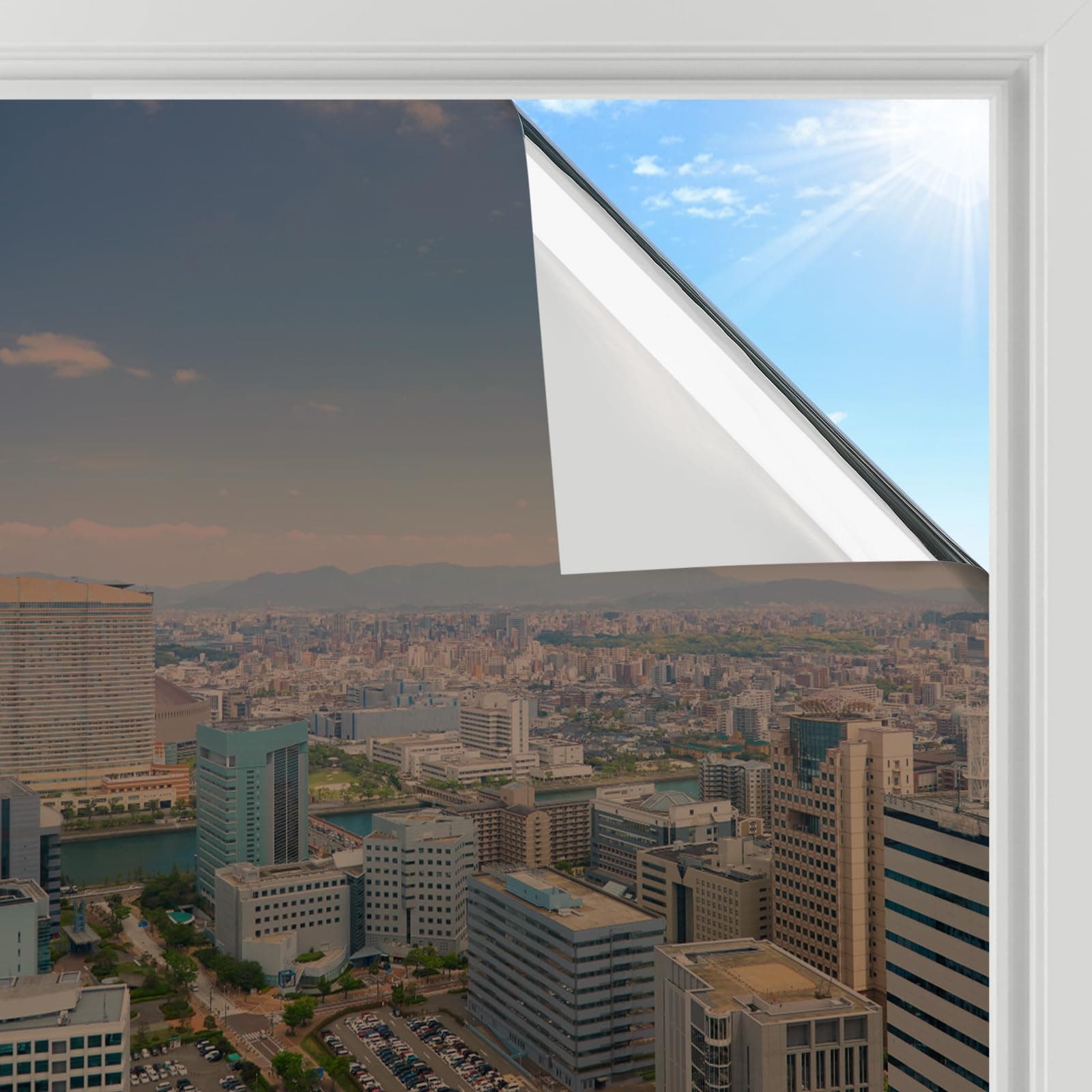 rabbitgoo Vinilo Espejo para Ventanas 75x200cm, Vinilo Espejo Unidireccional Adhesivo, Lámina Privacidad Ventana Anti UV Anti Calor, Vinilos para Cristales Anti Sol para Hogar Oficina, Marrón Plata