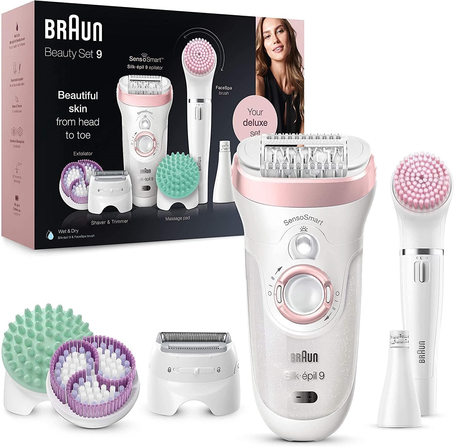 Braun Silk-épil 9 Beauty Set Deluxe 9-995 Epilatore Donna 9-In-1 Wet&Dry Senza Fili– Con Rasoio, Pulizia Viso Esfoliazione Corpo
