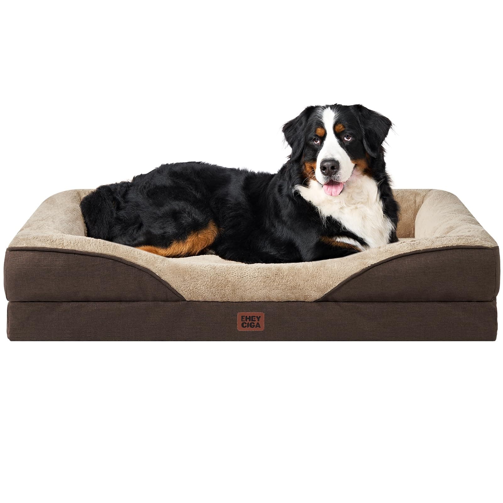 EHEYCIGA Mousse Mémoire Panier Chien XXL Orthopédique, Canapé pour Chien Grande Taille Déhoussable Lavable, Coussin Chiens Antidérapant & Imperméable, 132x104x20 cm Marron
