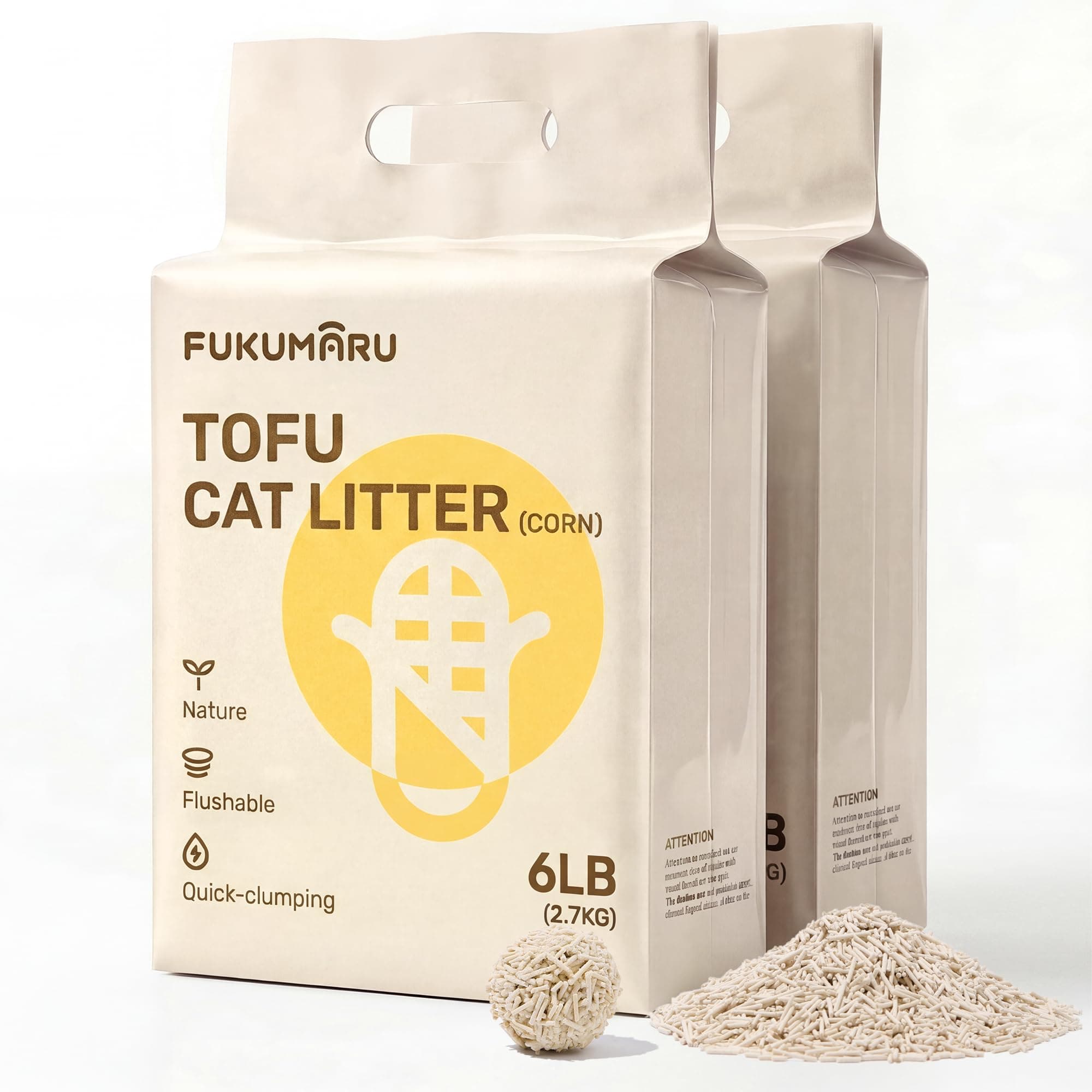 FUKUMARU Arena de Tofu para Gatos 5.4kg - Arena aglomerante para Gatos, Mezcla de pellets de maíz, Libre de Polvo y fácil de aglomerar, Control de olores, se Puede desechar en el Inodoro