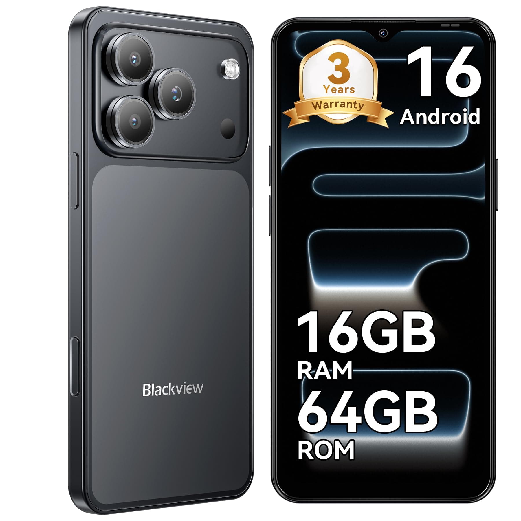 Blackview Wave 7C Telephone Portable Android 16 Smartphones, 16Go+64Go/2To, 32MP+13MP, 5000mAh, 6.56" Smartphon Pas Cher 4G Dual SIM, Téléphone WiFi 5G/GPS/IP54/3 Card Slots/3.5mm/FM/3Ans Garantie | Android 16, 32MP+13MP, 16Go+64Go/2To, WiFi 5G, IP54, 3 Card Slots
