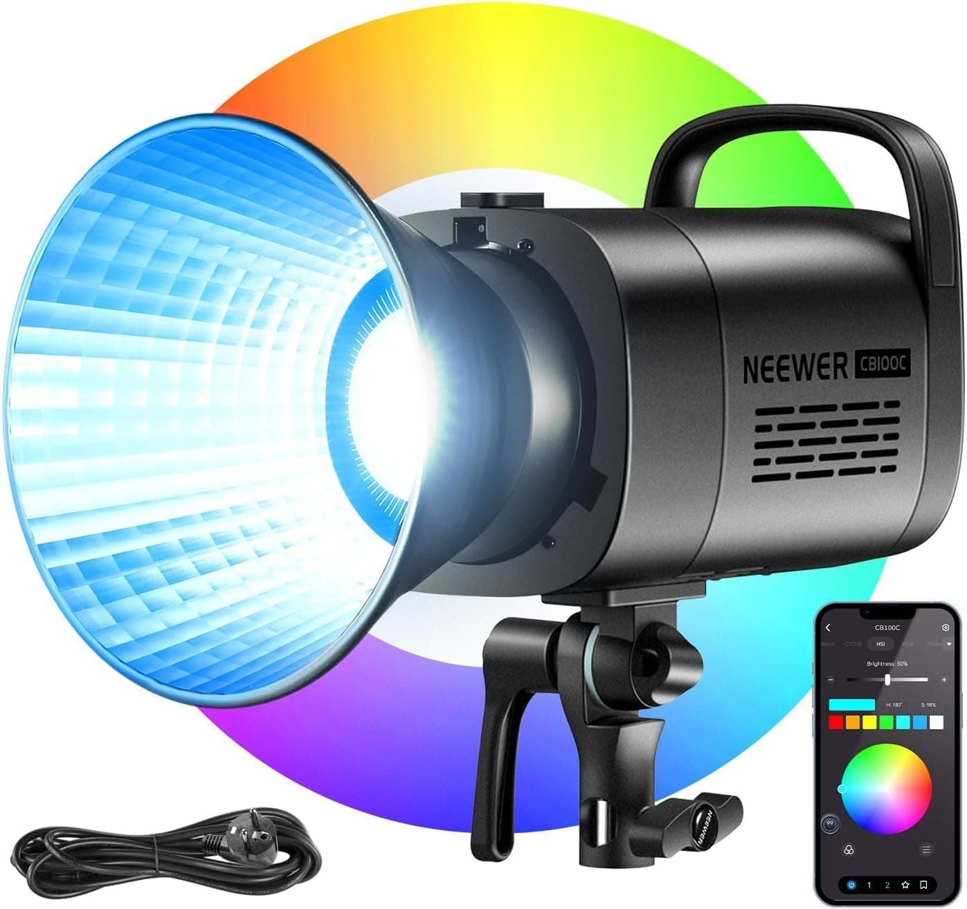 NEEWER CB100C 130W RGB COB Video Light avec 2.4G/Application Contrôle à Distance, Éclairage Continue RGB LED, Monture Bowens Lumière Photo Studio