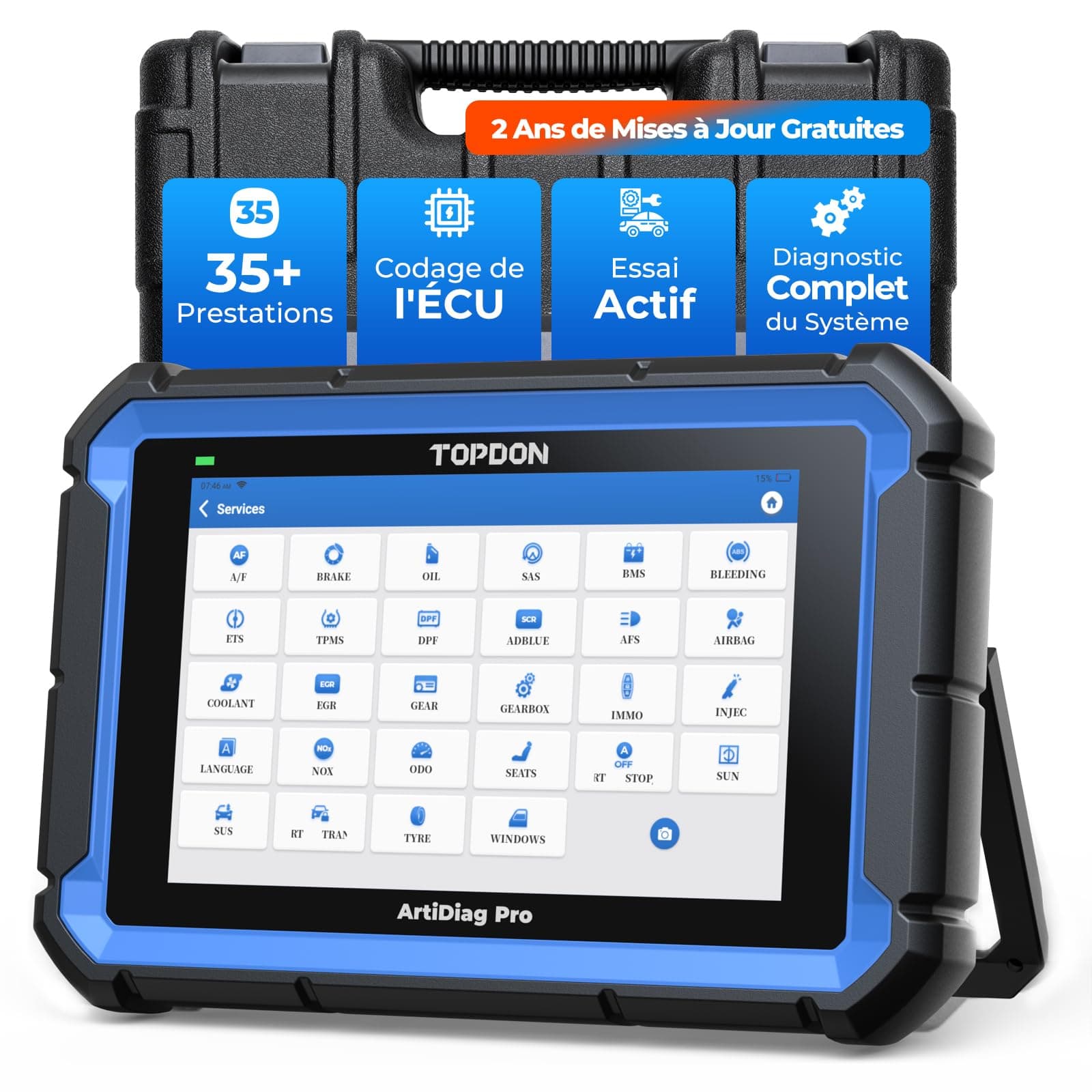 TOPDON ArtiDiag Pro V2.0 Valise Diagnostic Auto, Contrôle Bidirectionnel, Codage ECU/en Ligne & Diagnostic Complet Systèmes Niveau OE, 35+ Services de Maintenance, Mise à Jour Gratuite de 2 Ans