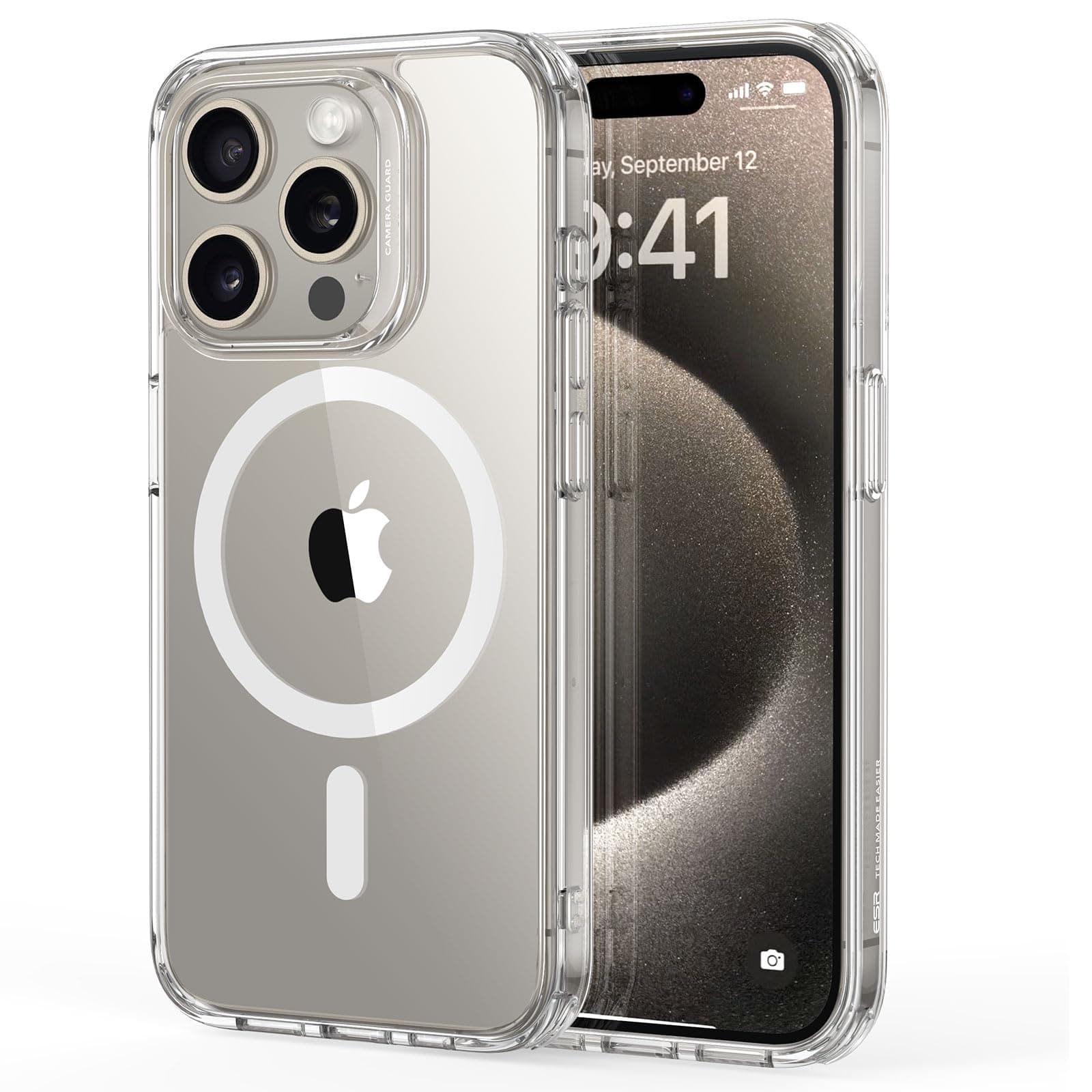 ESR Cover Magnetica per iPhone 15 Pro, Compatibile con MagSafe, Custodia con HaloLock, Protezione di Livello Militare, Resistente all'ingiallimento, Retro Resistente ai Graffi, Trasparente