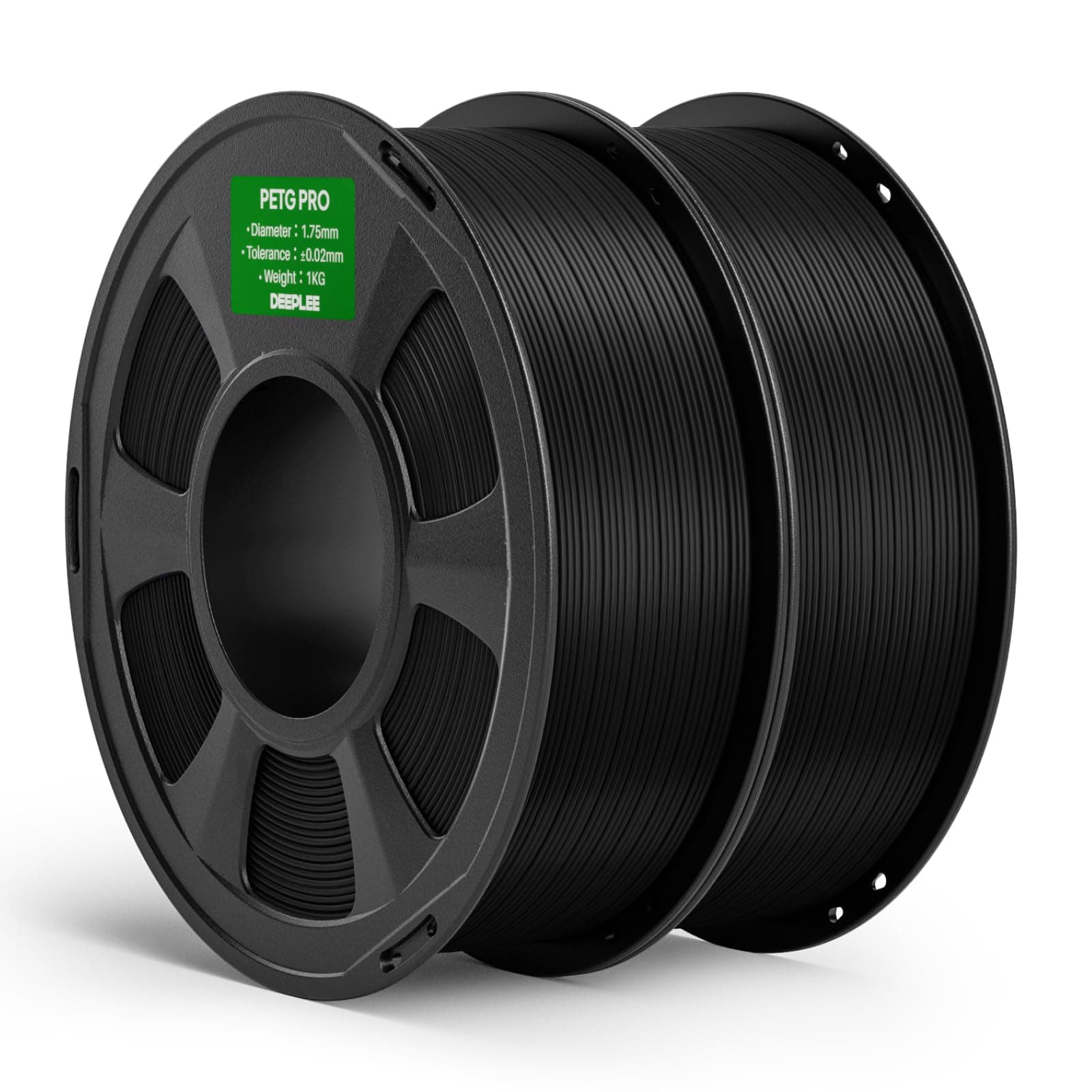 DEEPLEE Filament PETG Pro Noir 2kg Haute Résistance aux Chocs de 1.75 mm avec Précision de +/- 0,02 mm 2 Bobines pour Imprimantes 3D FDM