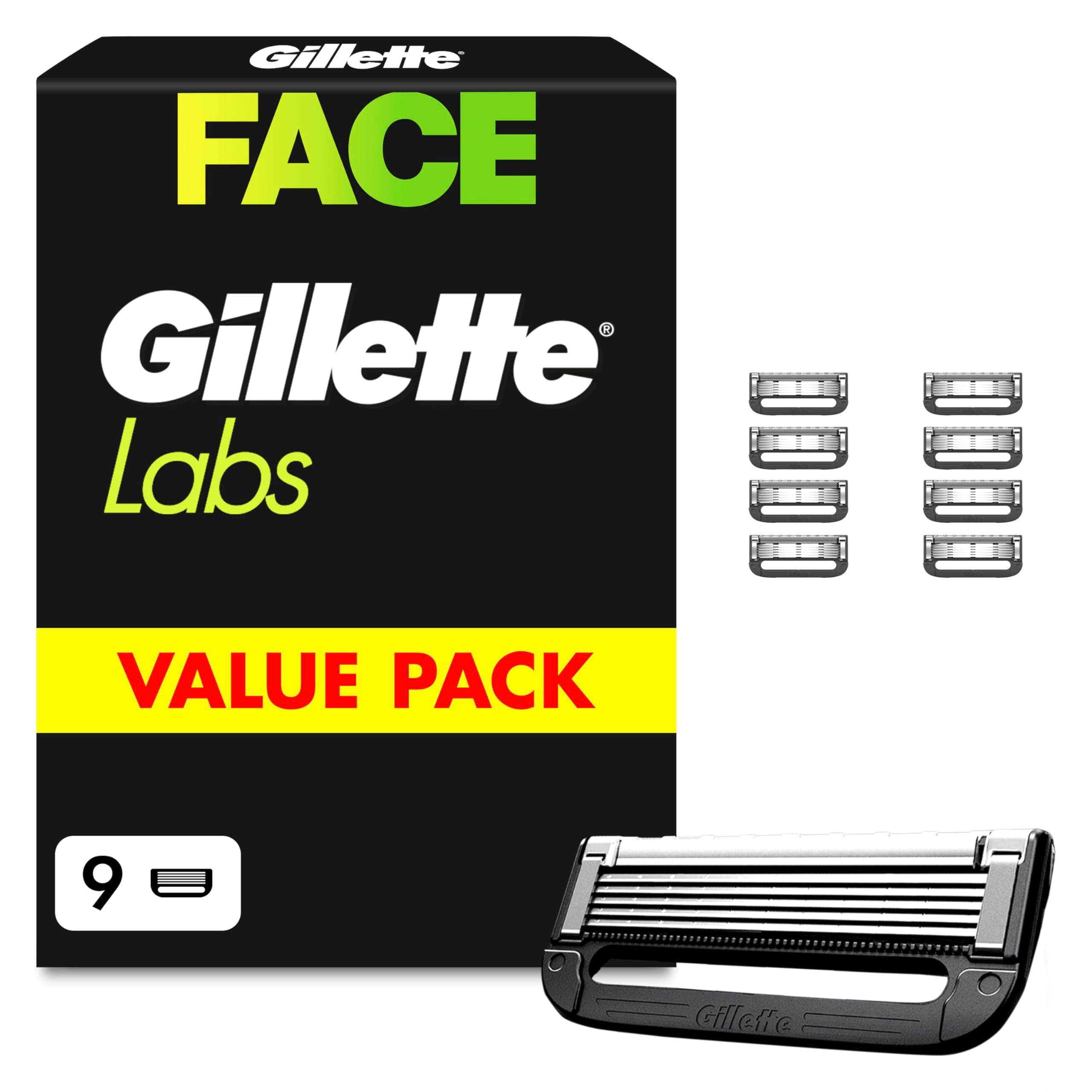 Gillette Labs Lot De 9 Recharges De Rasoir pour Hommes, authentiques, A 5 Meilleures Lames De La Marque, Barre Exfoliante pour Un Rasage Doux Et Efficace, Compatibles avec Les Manches GilletteLabs